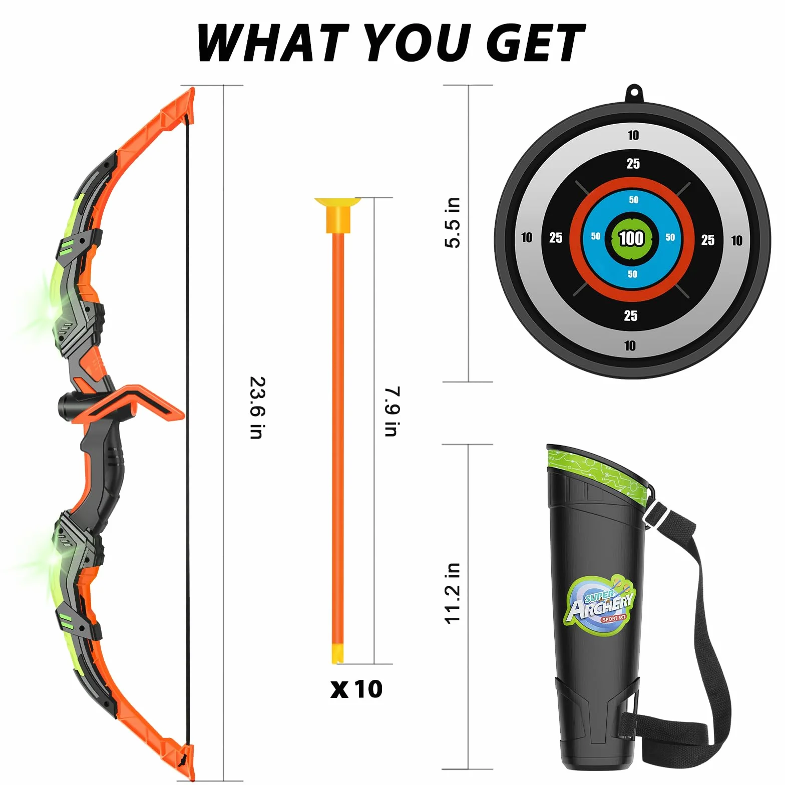 Set Arco e Frecce per Bambini con Luce LED, Giocattolo Tiro Sportivo Outdoor con Ventose e Bersaglio