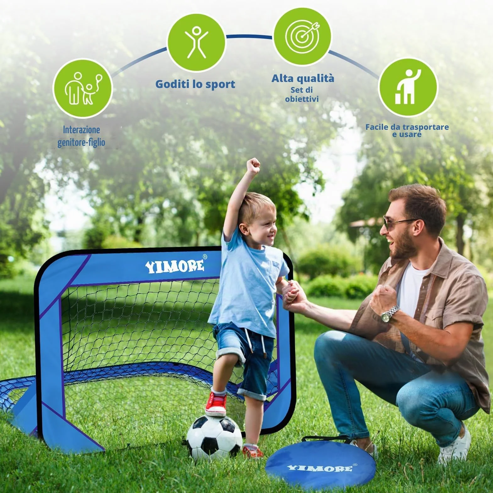 YIMORE Porta da Calcio per Bambini 120x80x80cm con Borsa a Mano 4 Modalità Interno Esterno
