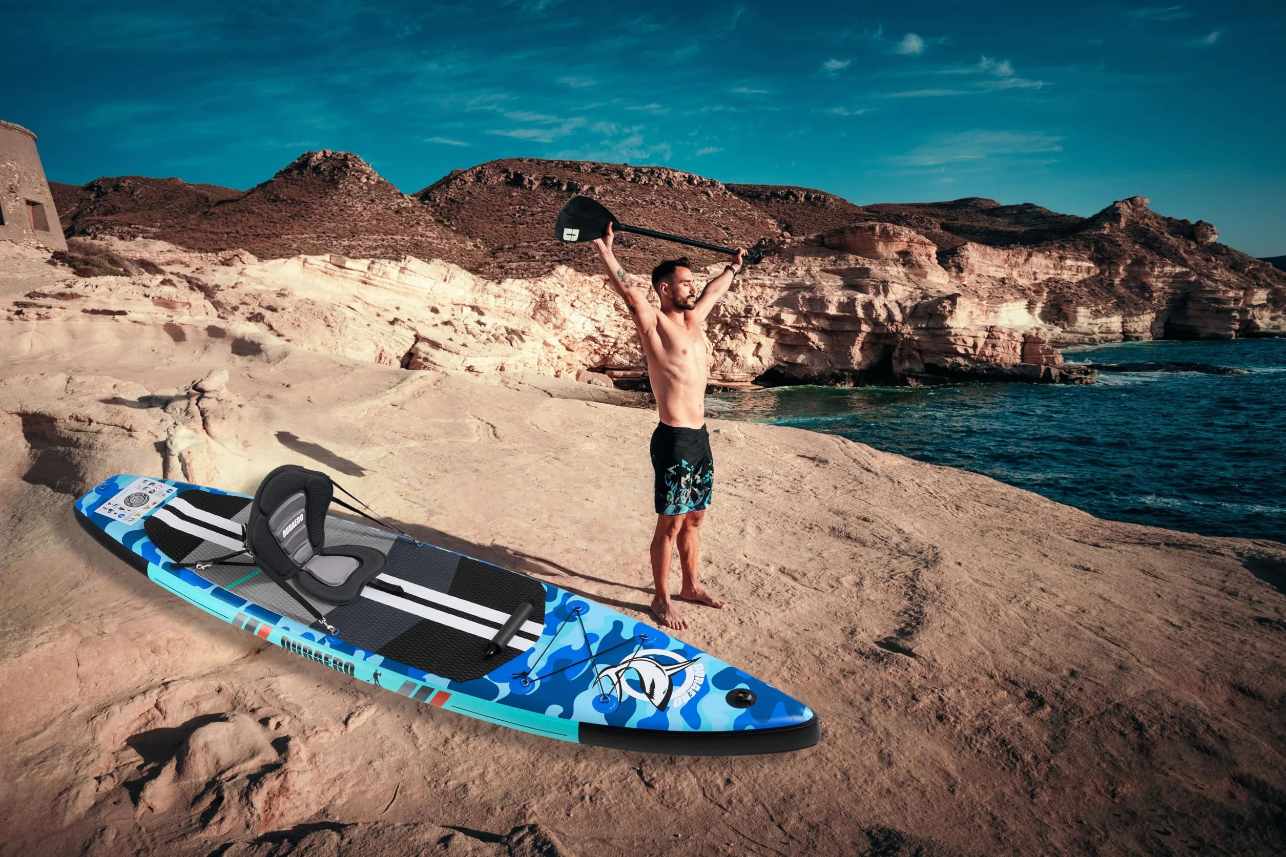 Tavola gonfiabile Stand Up Paddle 330x76x15 cm portata 150 kg blu mimetico