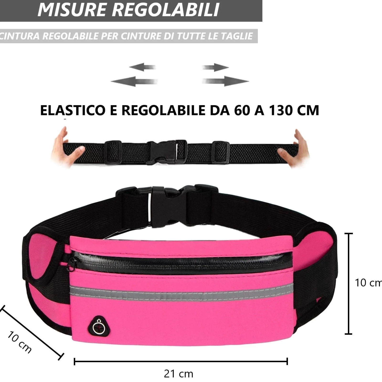 Marsupio Running Impermeabile Uomo Donna Corsa Cintura Elastica Rosa