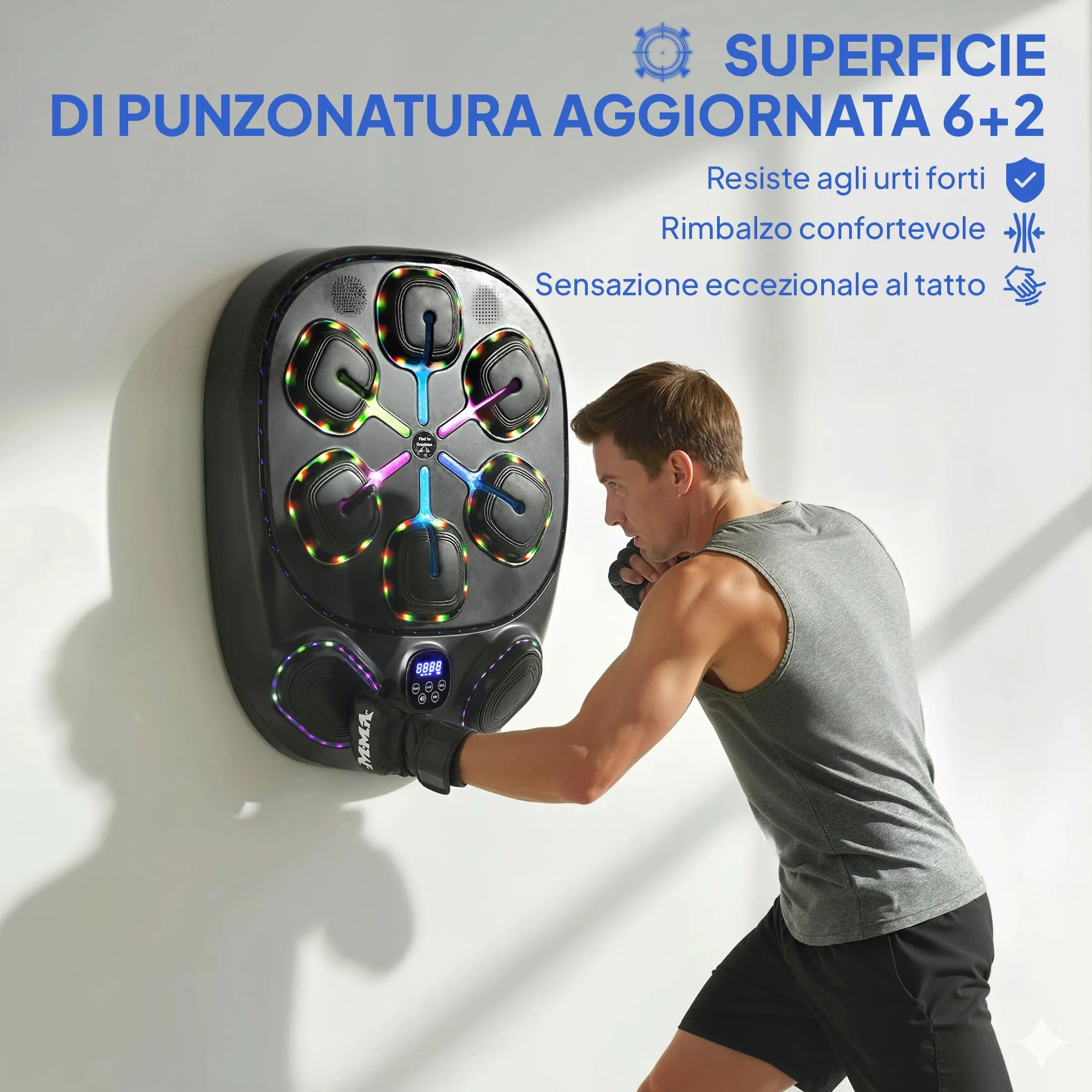 SPORTNOW Macchina da Boxe Musicale a Parete con 9 modalità e Luci LED Multicolore, Music Boxing Machine per Adulti con Connessione Bluetooth, per Casa e Palestra, 61x48x11 cm, Nero