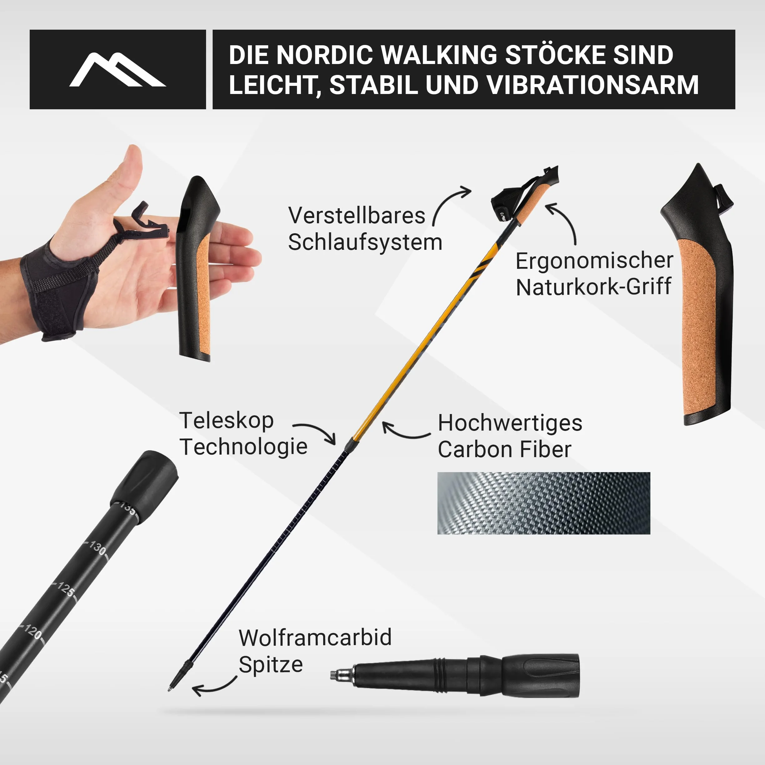 MSPORTS Bastoncini Nordic Walking Carbon Nero/Arancione