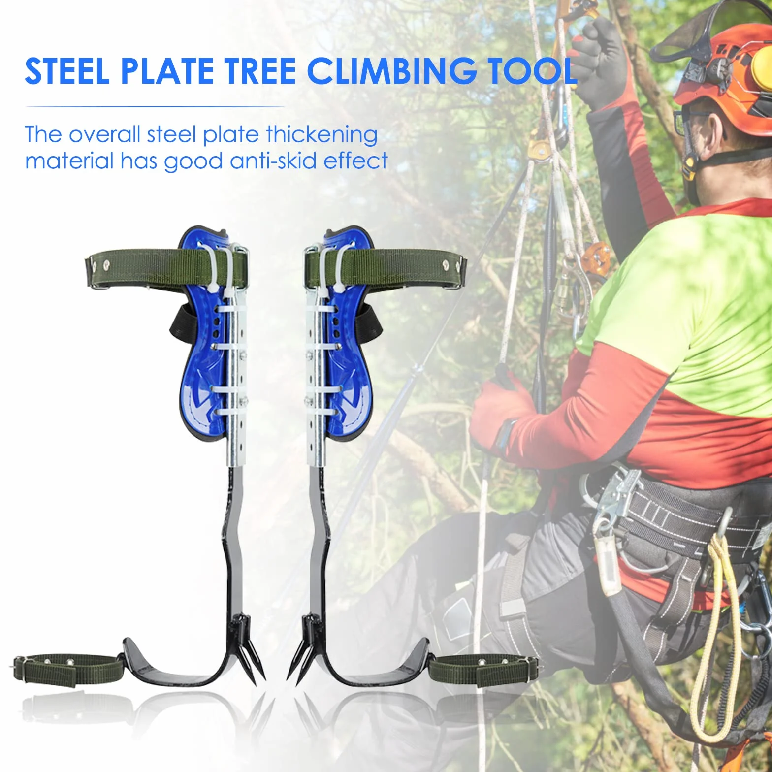 Set ramponi da arrampicata su alberi con imbracatura sicurezza 5 punti corpo