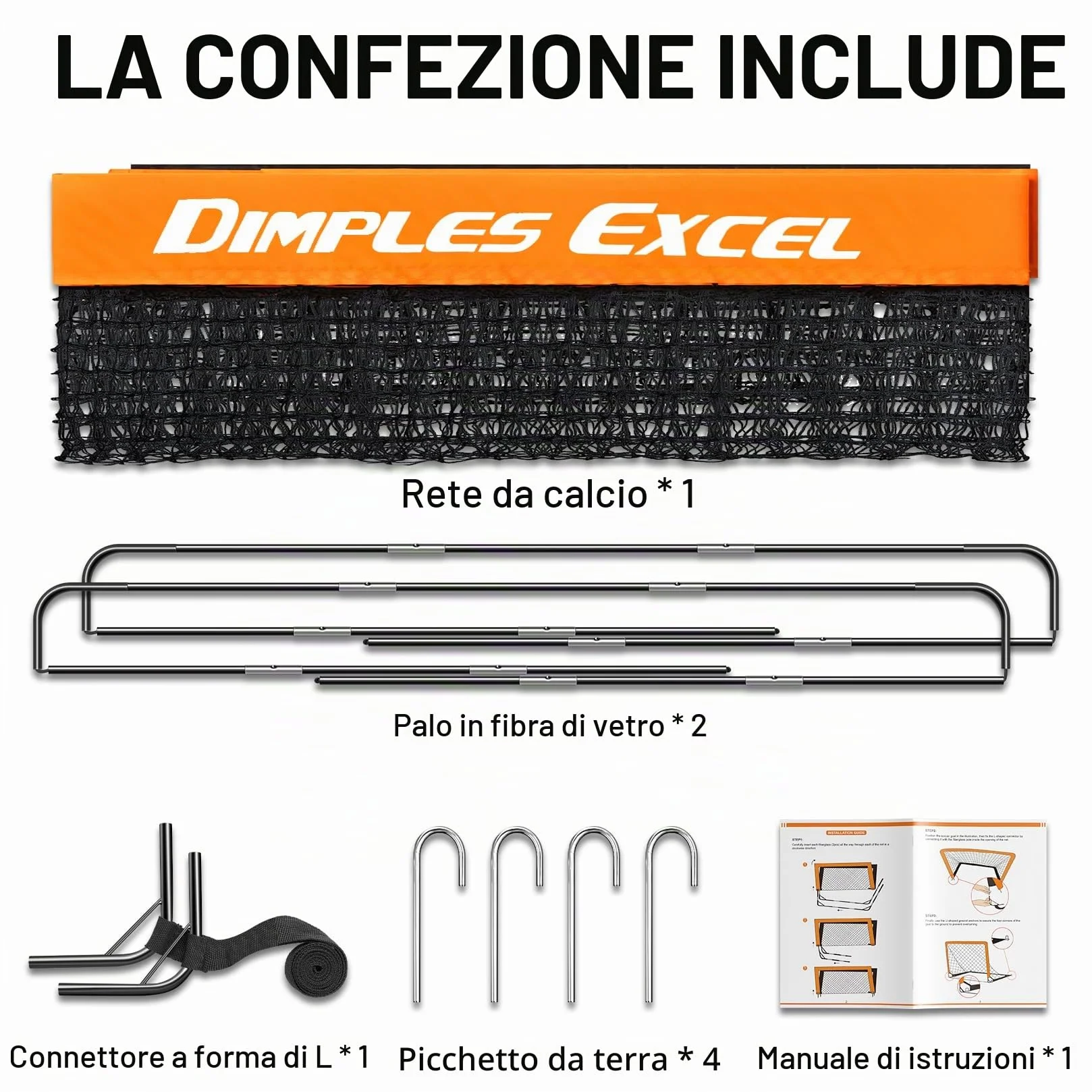 Dimples Excel Porta da Calcio Pieghevole 120x90 152x110 213x152 cm Rete da Giardino con Pallone
