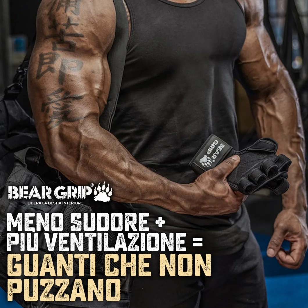 Bear Grip Guanti da allenamento aperti per CrossFit, bodybuilding, sollevamento pesi