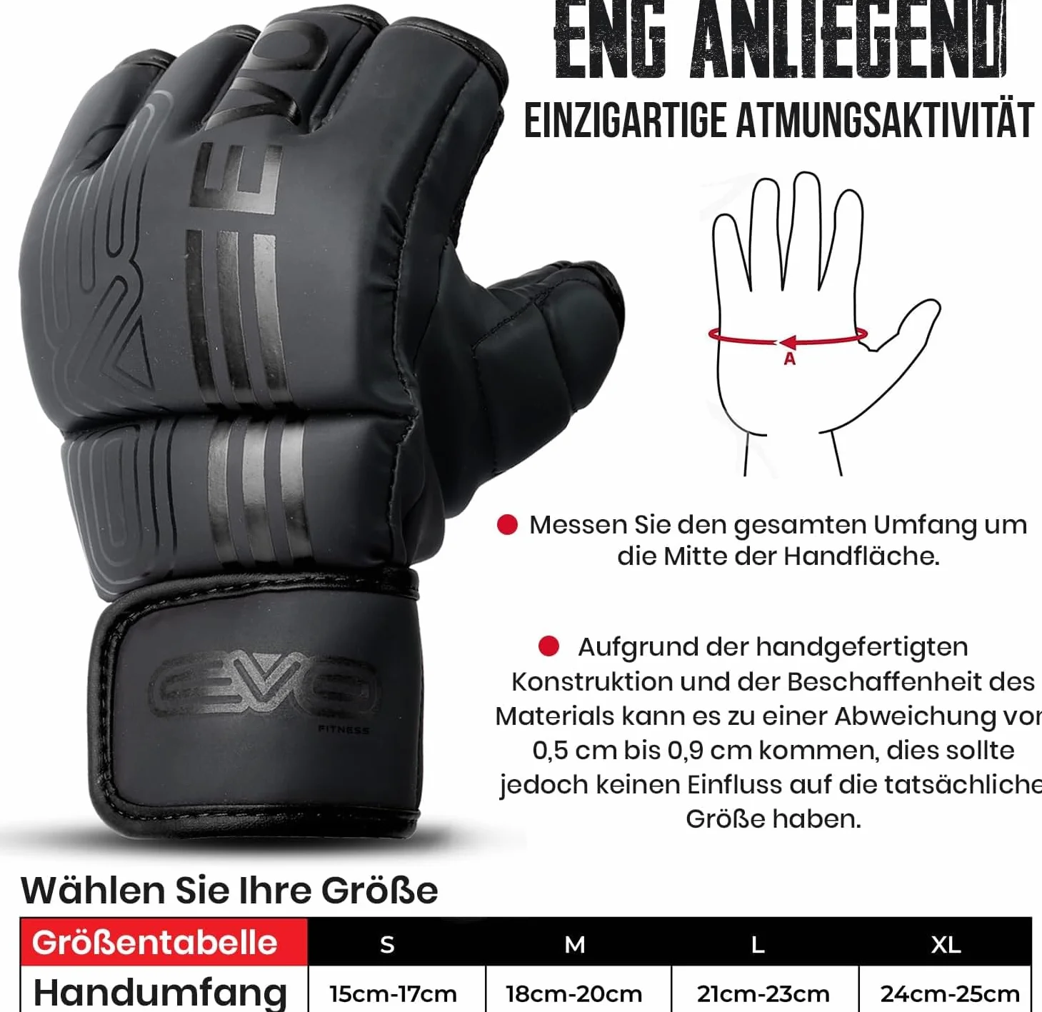 EVO Fitness Guanti MMA per Arti Marziali Grappling Sparring Muay Thai Taekwondo Boxe Karate Kickboxing Uomo Donna