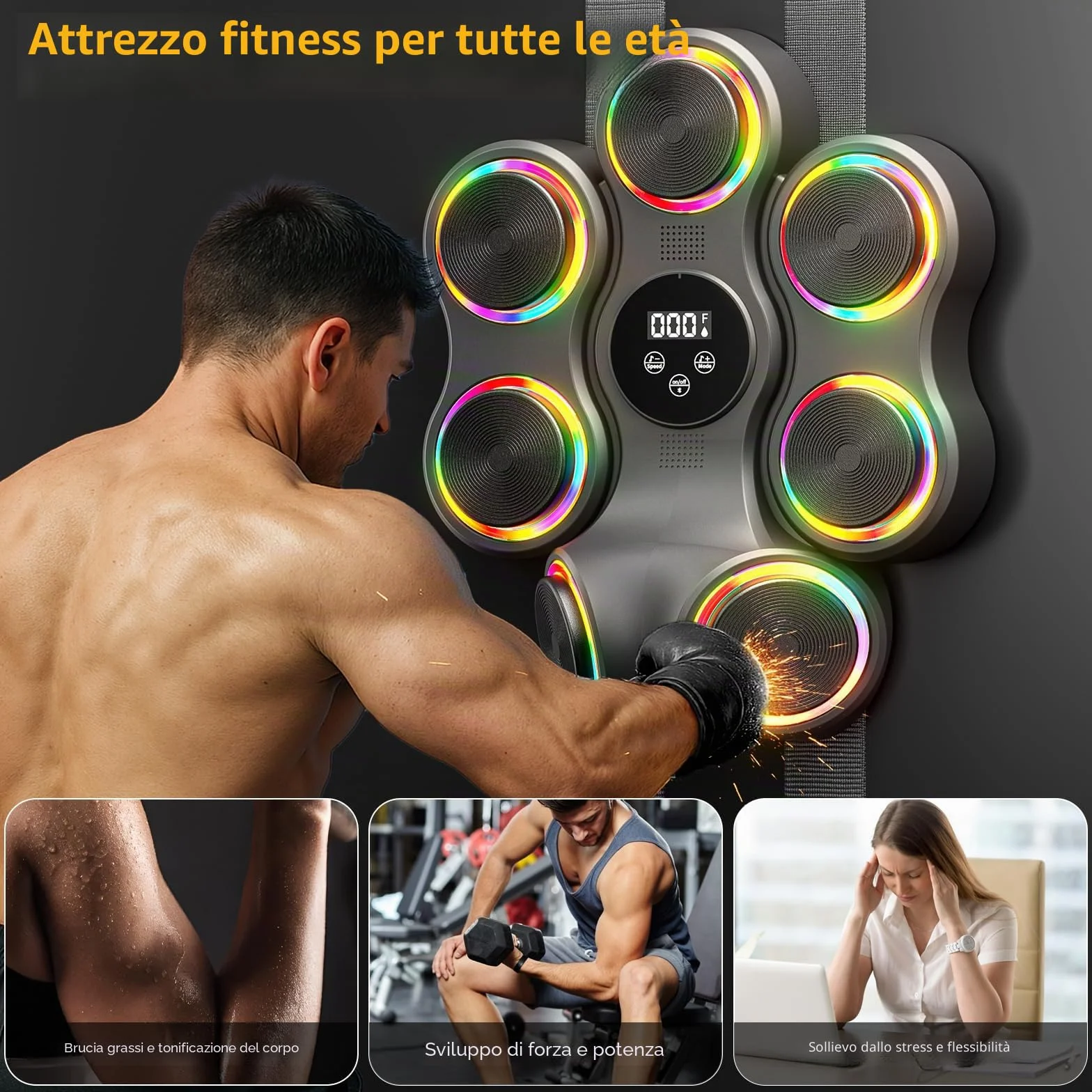 Macchina da boxe musicale, attrezzatura da palestra con guantoni da boxe, Smart Bluetooth, per adulti e bambini, bersaglio elettronico da boxe, fitness per casa, ufficio, palestra