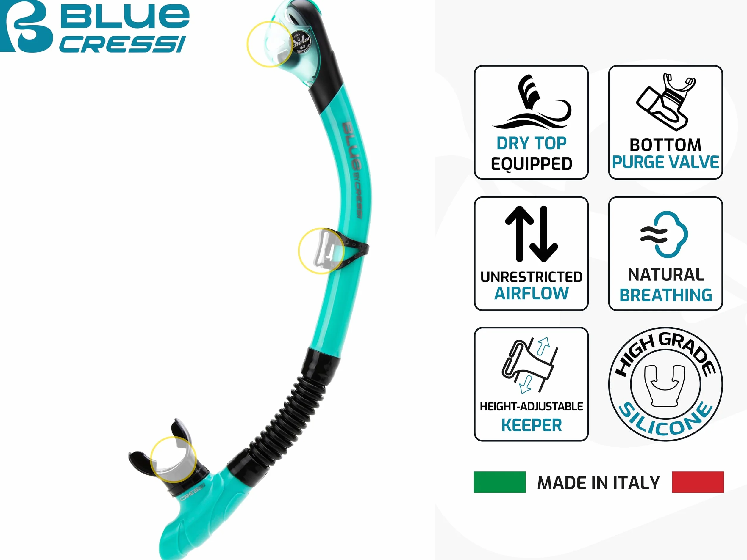 CRESSI Horizon Maschera Singola 4 Vetri Separati Combo Set Maschera+Snorkel Scilla Top Dry Valve System