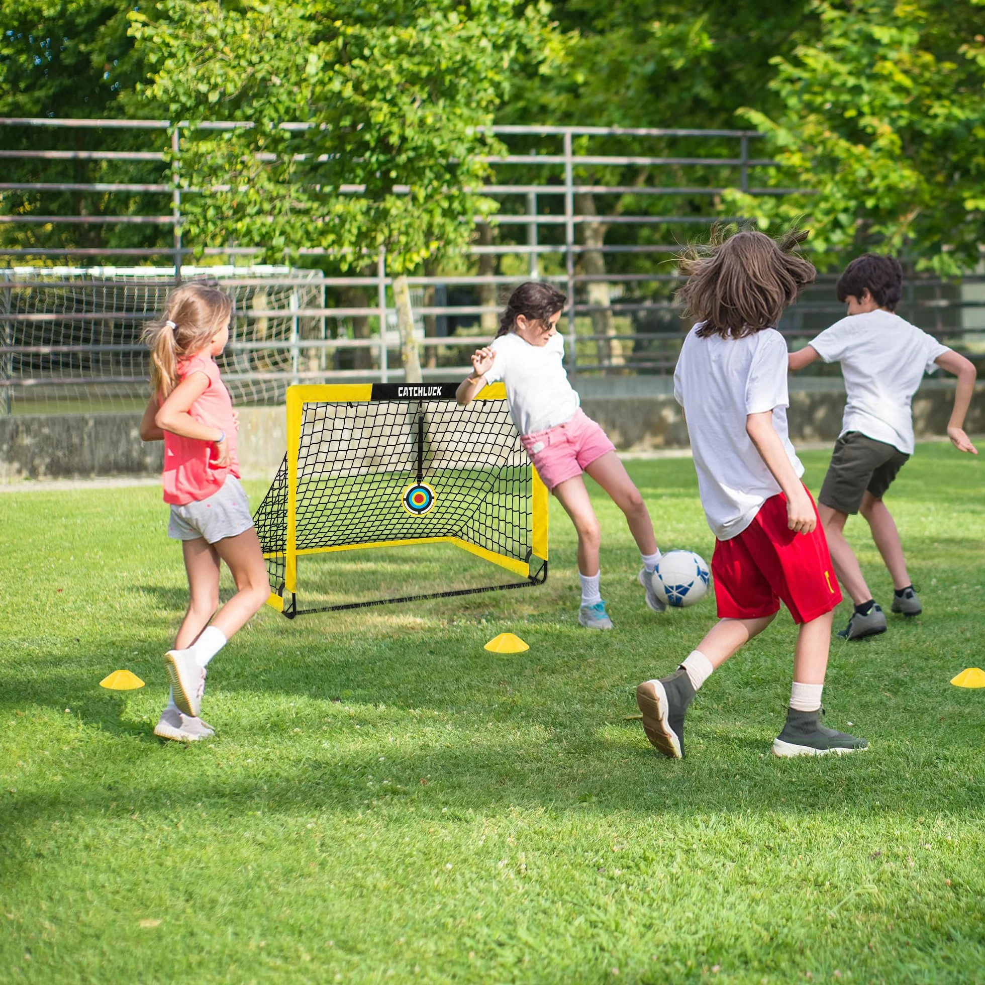 Set di 2 porte da calcio per giardino con coni, chiodi a U e borsa