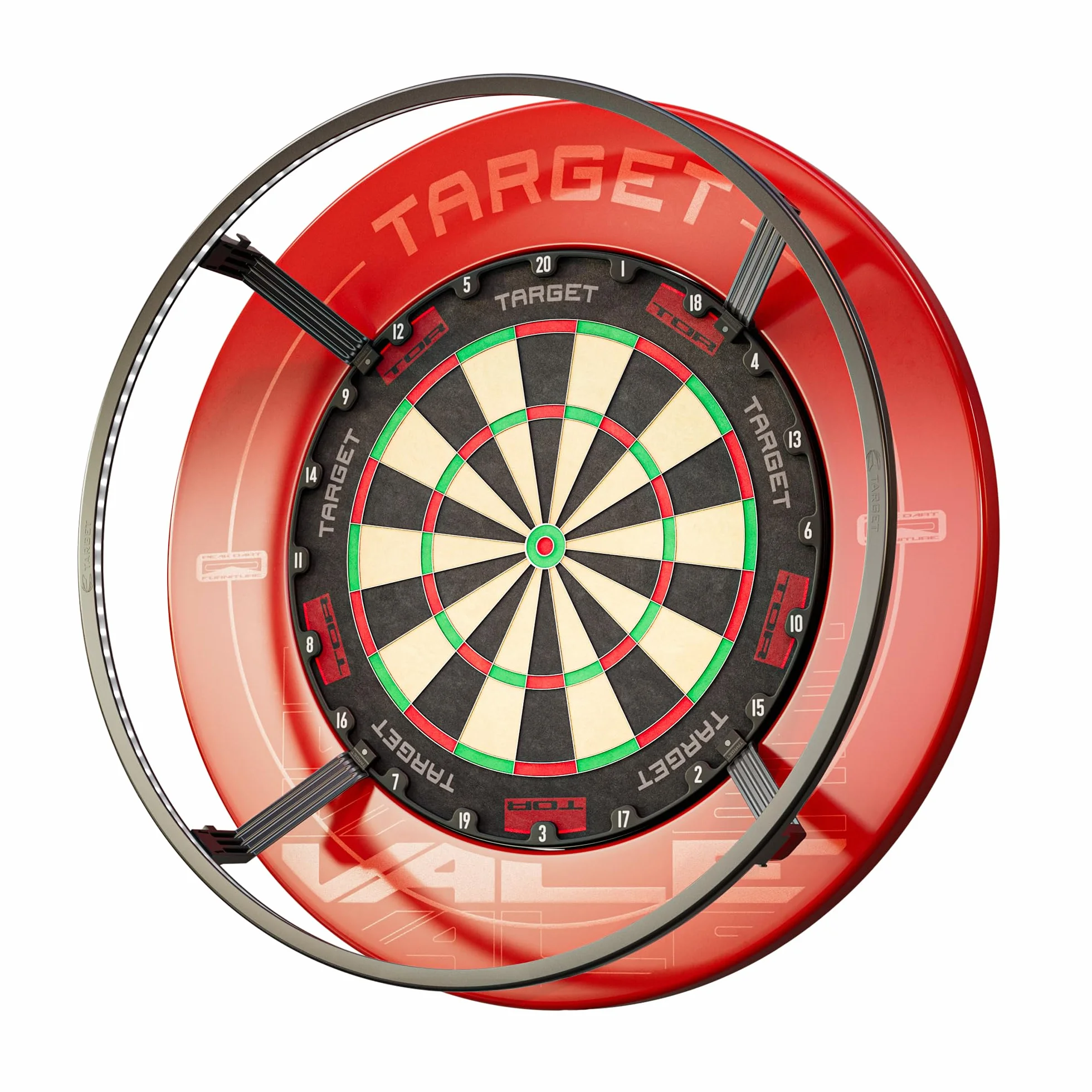 Target Darts Corona Vision Dartboard LED Illuminazione Nero Anello Luminoso Bianco Bersaglio Freccette Piedini Magnetici