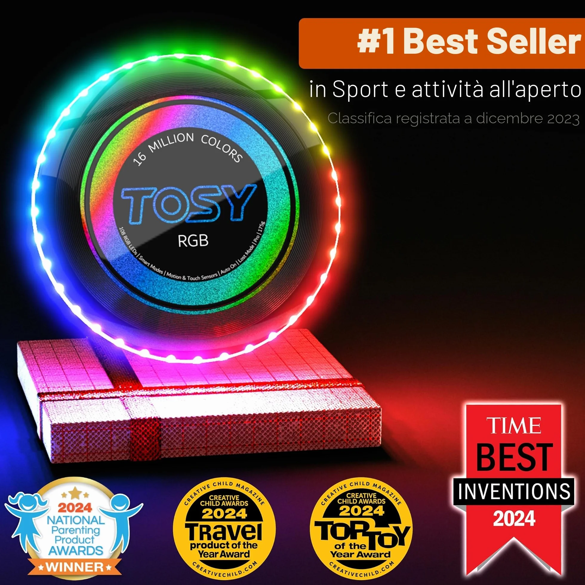 TOSY Disco volante Frisbee 175g RGB LED 16 milioni di colori ricaricabile
