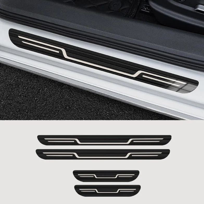 4 Pezzi Battitacco in Acciaio Inox per Fiat Panda II (169) 2003-2012, Inossidabile Battitacco per Auto strisce di pedale di benvenuto(Black brushed look)