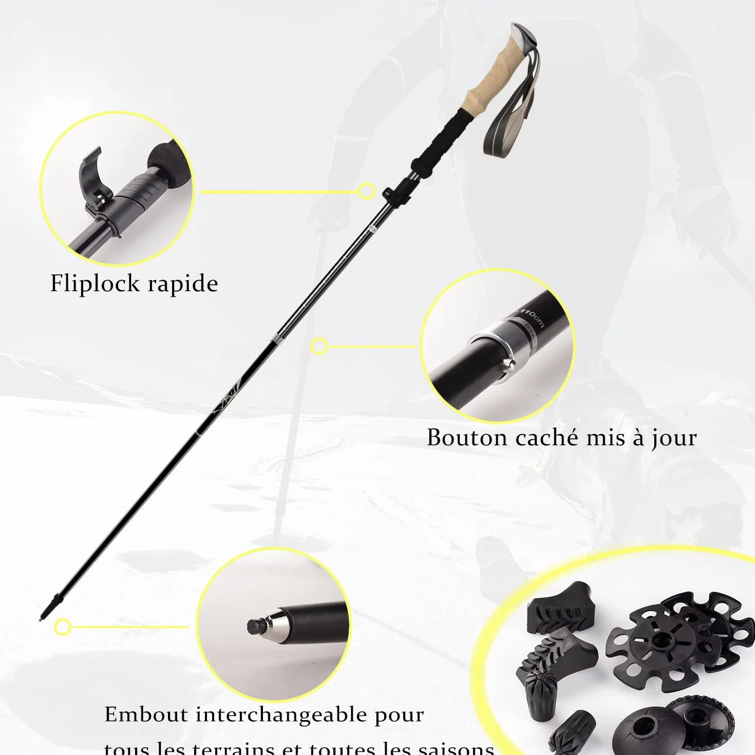 Bastoni Trekking 2 Pezzi Bastone da Trekking e Camminata Nordica Pieghevoli 36-130cm Alluminio Nordic Walking