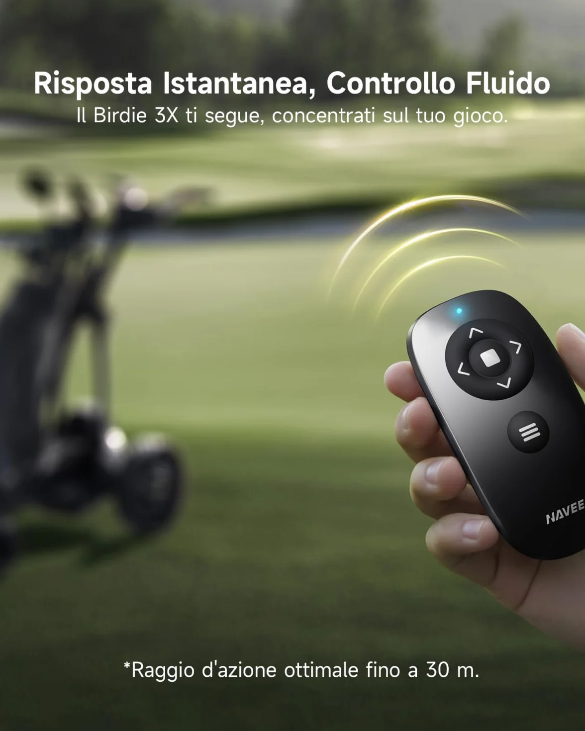 NAVEE Birdie 3 Carrello da Golf Elettrico Telecomandato Follow-Me UWB Autonomia 36 fori Doppio motore 240W*2 Pieghevole 4+1 Ruote All Terreno