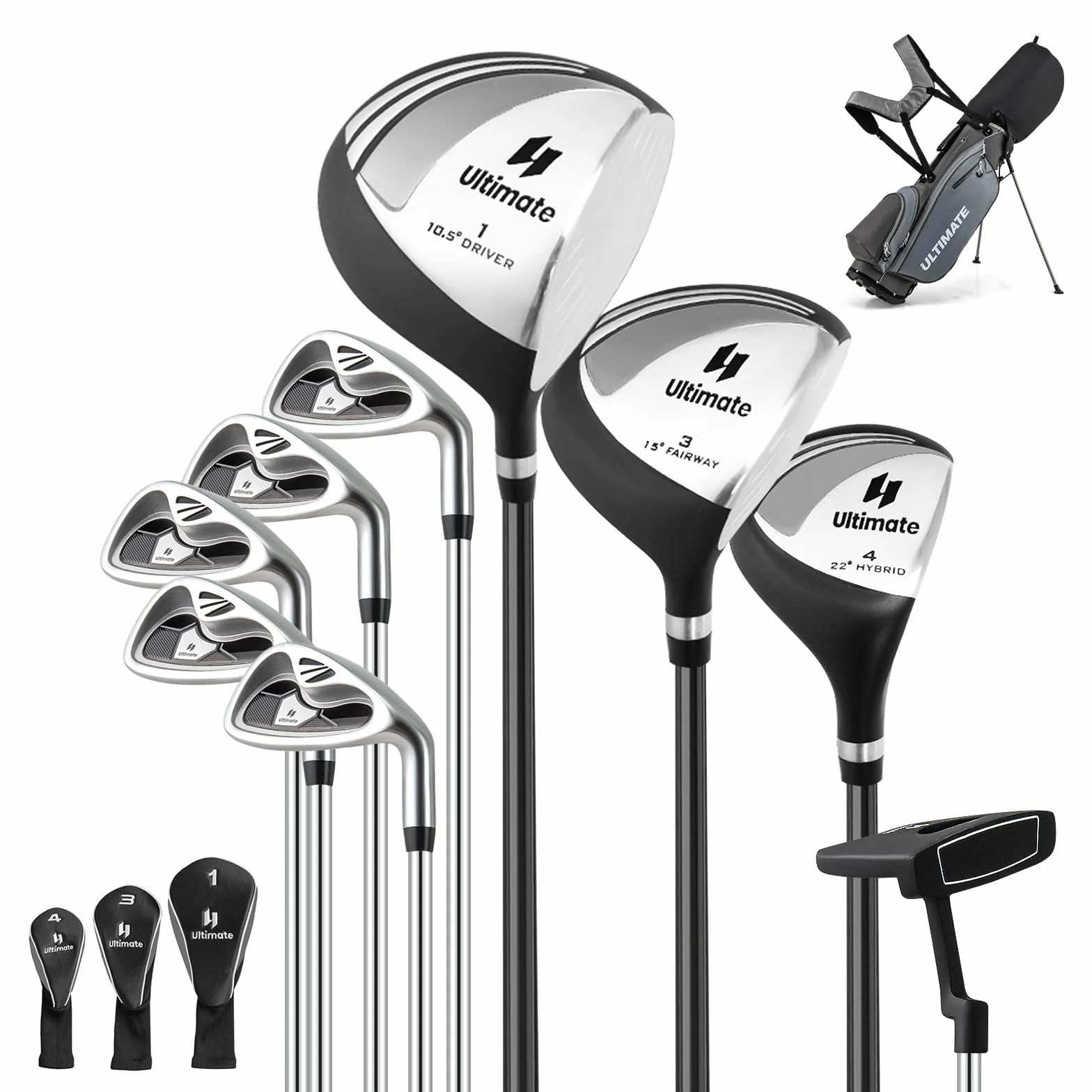 COSTWAY Set Completo Mazze da Golf Uomo Destri 460cc Driver Legno Fairway 3 Ibrido 4 Ferri 6-9 P Putter Borsa