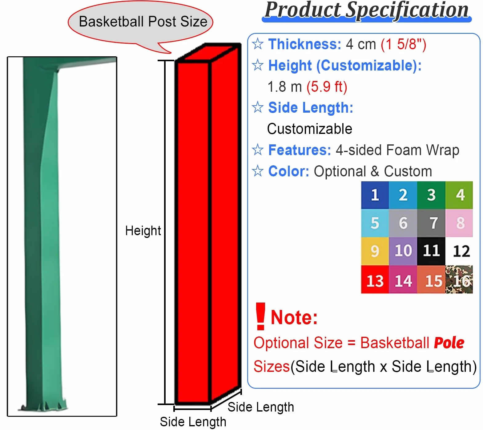 Imbottitura per Palo da Basket Protezione, Resistente alle Intemperie, Cuscinetti di Sicurezza per Giocatori, Cuscino Ammortizzante per Colonne (Blu, 10x10 cm)