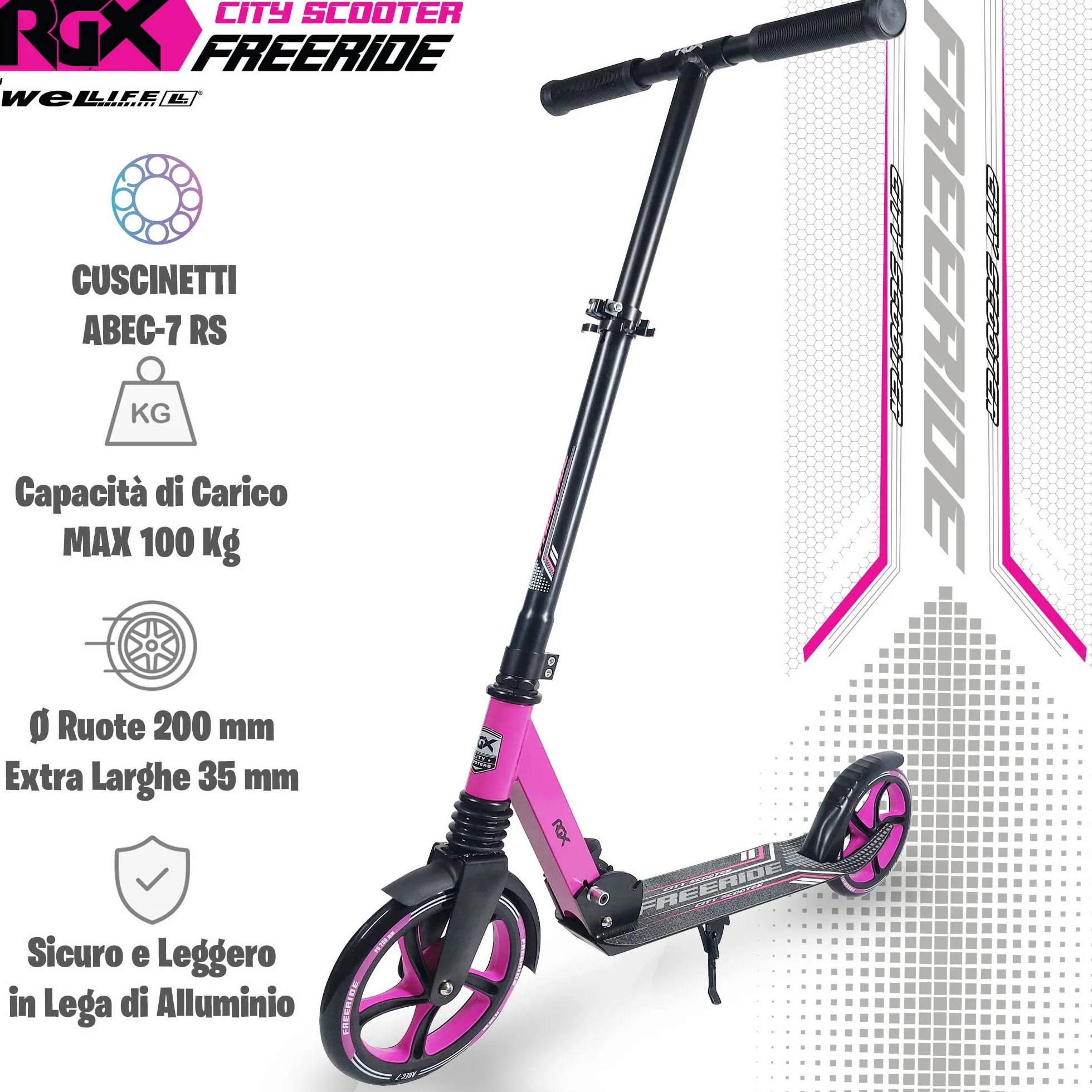 Monopattini Freeride RGX 200mm Sospensione Anteriore Pieghevole per Adulti e Bambini