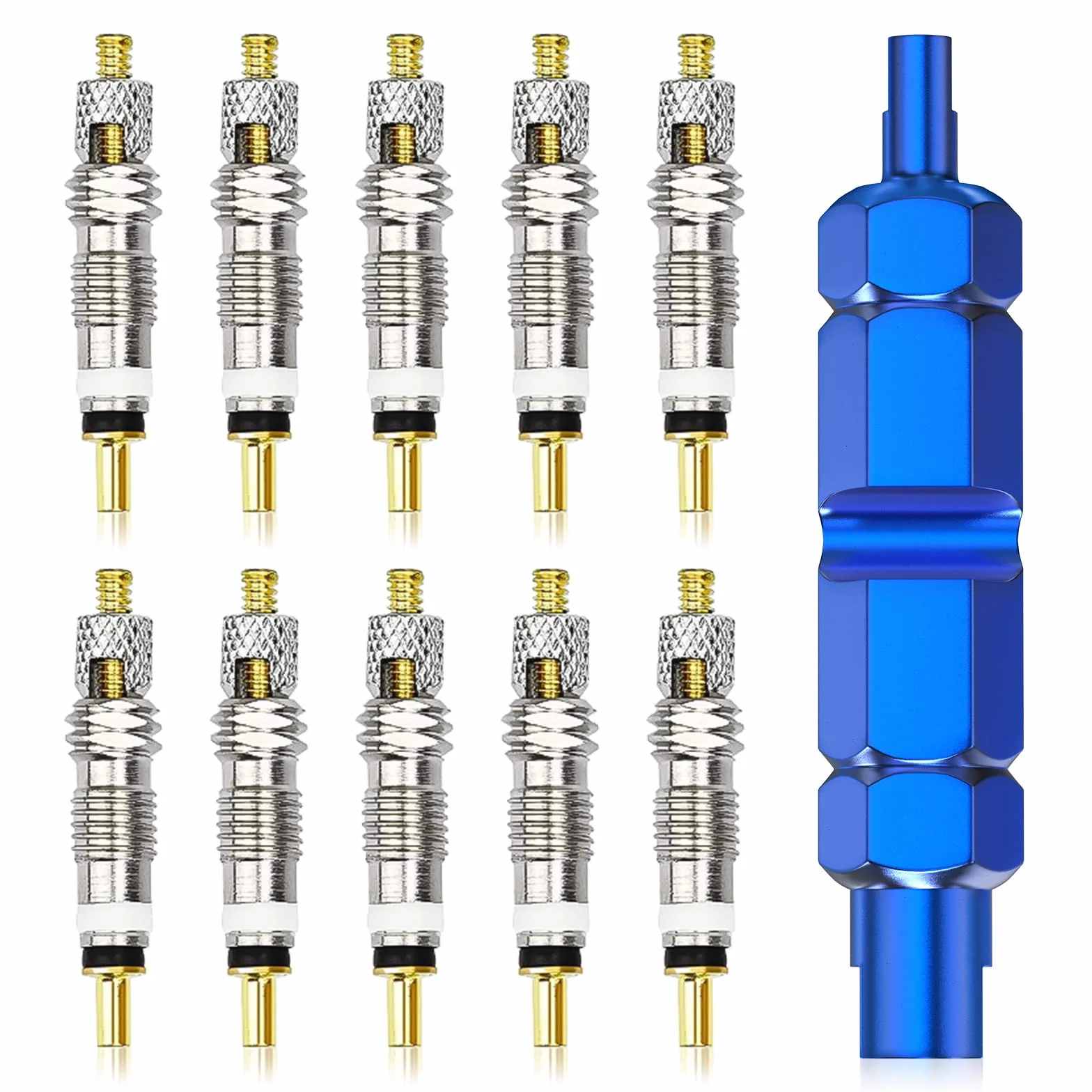 Flintronic Nucleo Valvola Bici 11 Pezzi Kit Sostituzione Valvola Presta Adattatore Bicicletta