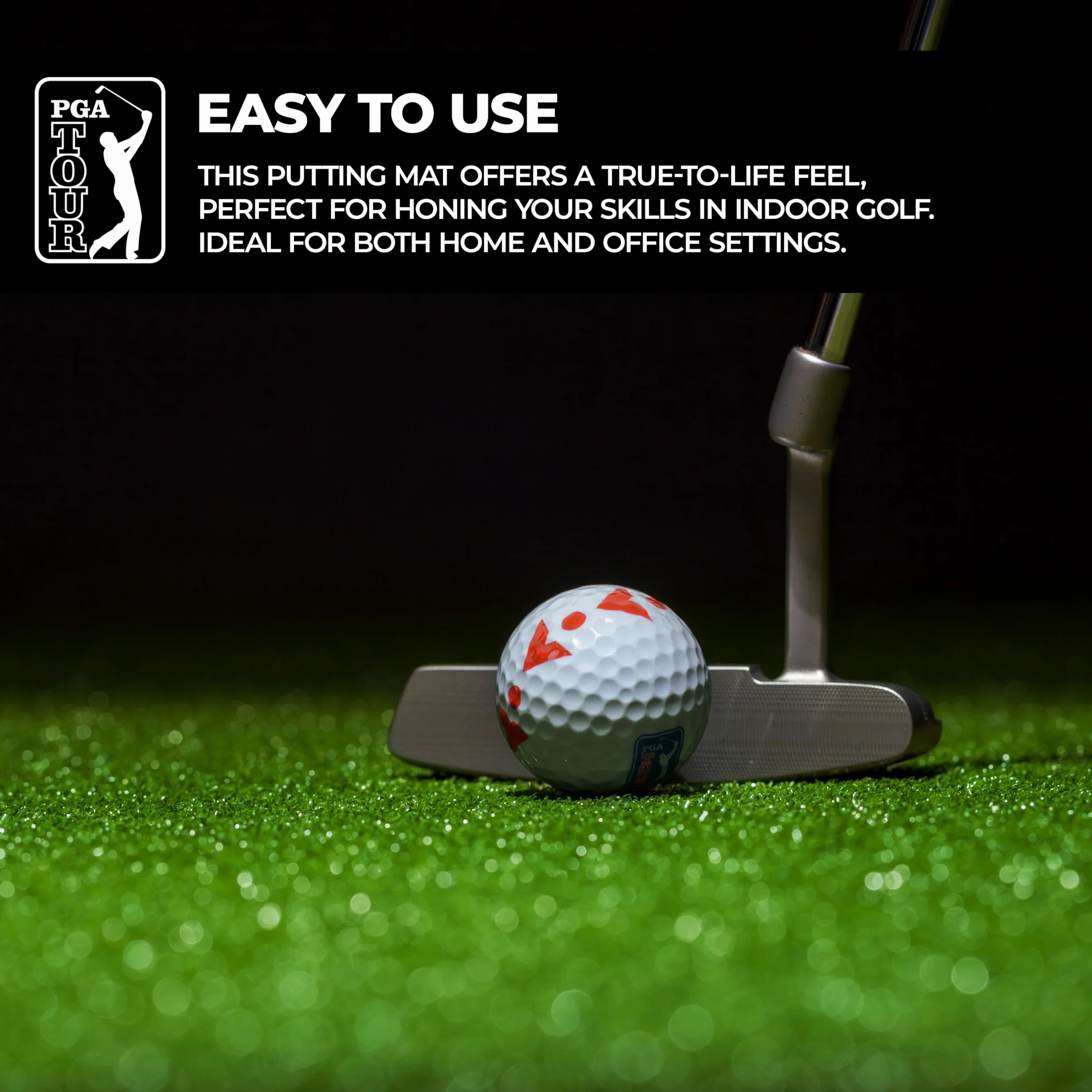 PGA Tour 6ft Putting Mat with Collapsible Putter & Alignment Guide Golf Ball