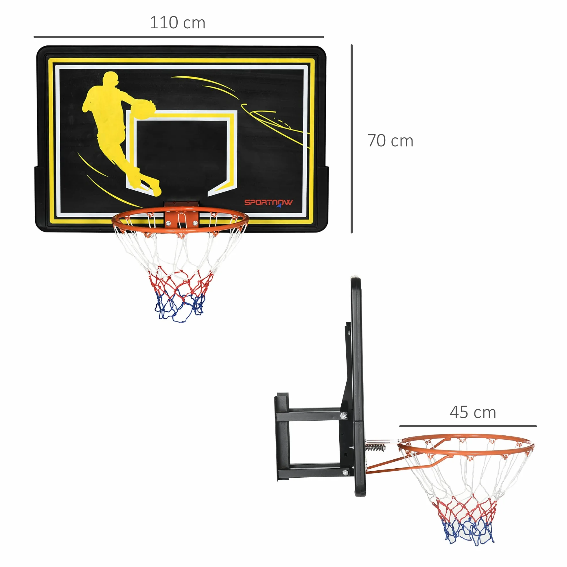 SPORTNOW Canestro Basket Indoor Outdoor Acciaio PE 110x90x70 cm Nero Giallo