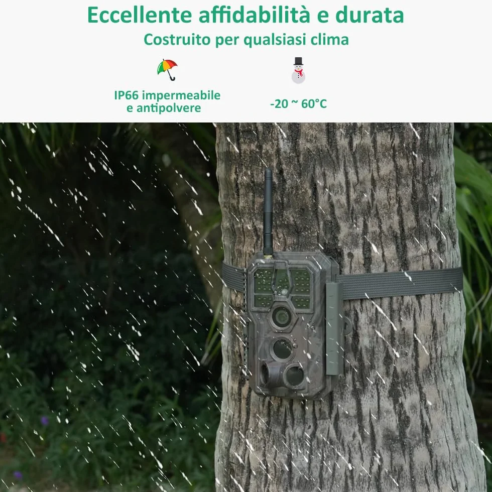 GardePro E8 Fototrappola WiFi Bluetooth 64MP 1296P H.264 Video Notturna IP66 No-Glow IR 30m