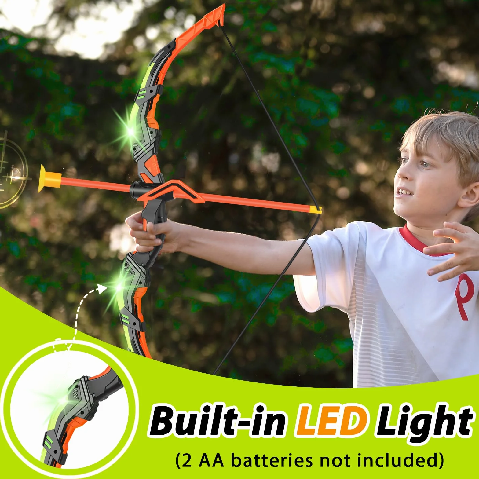 Set Arco e Frecce per Bambini con Luce LED, Giocattolo Tiro Sportivo Outdoor con Ventose e Bersaglio