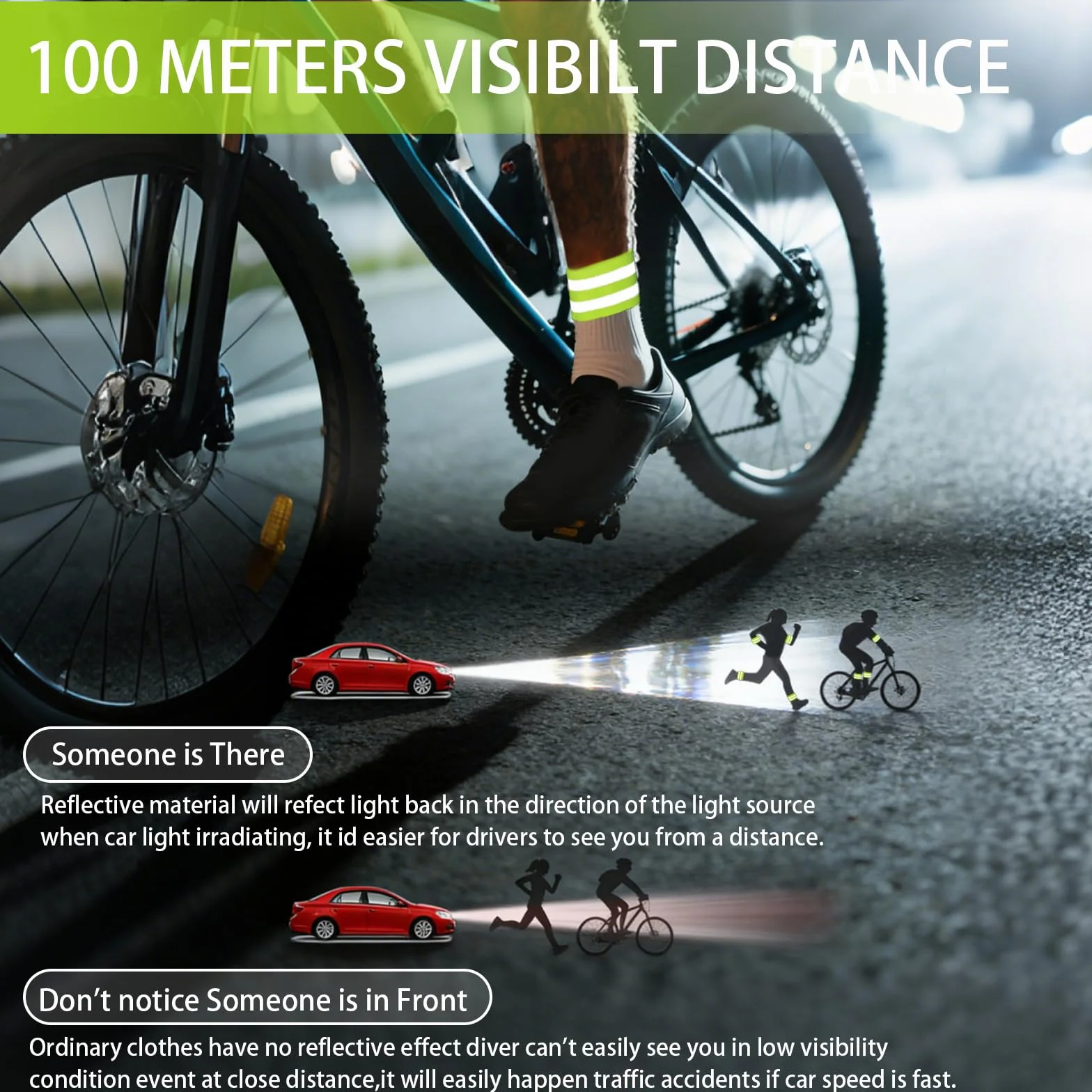 Bracciale Riflettente Elastico 4 Pezzi, Catarifrangenti Alta Visibilità con Chiusura a Strappo per Running Bici