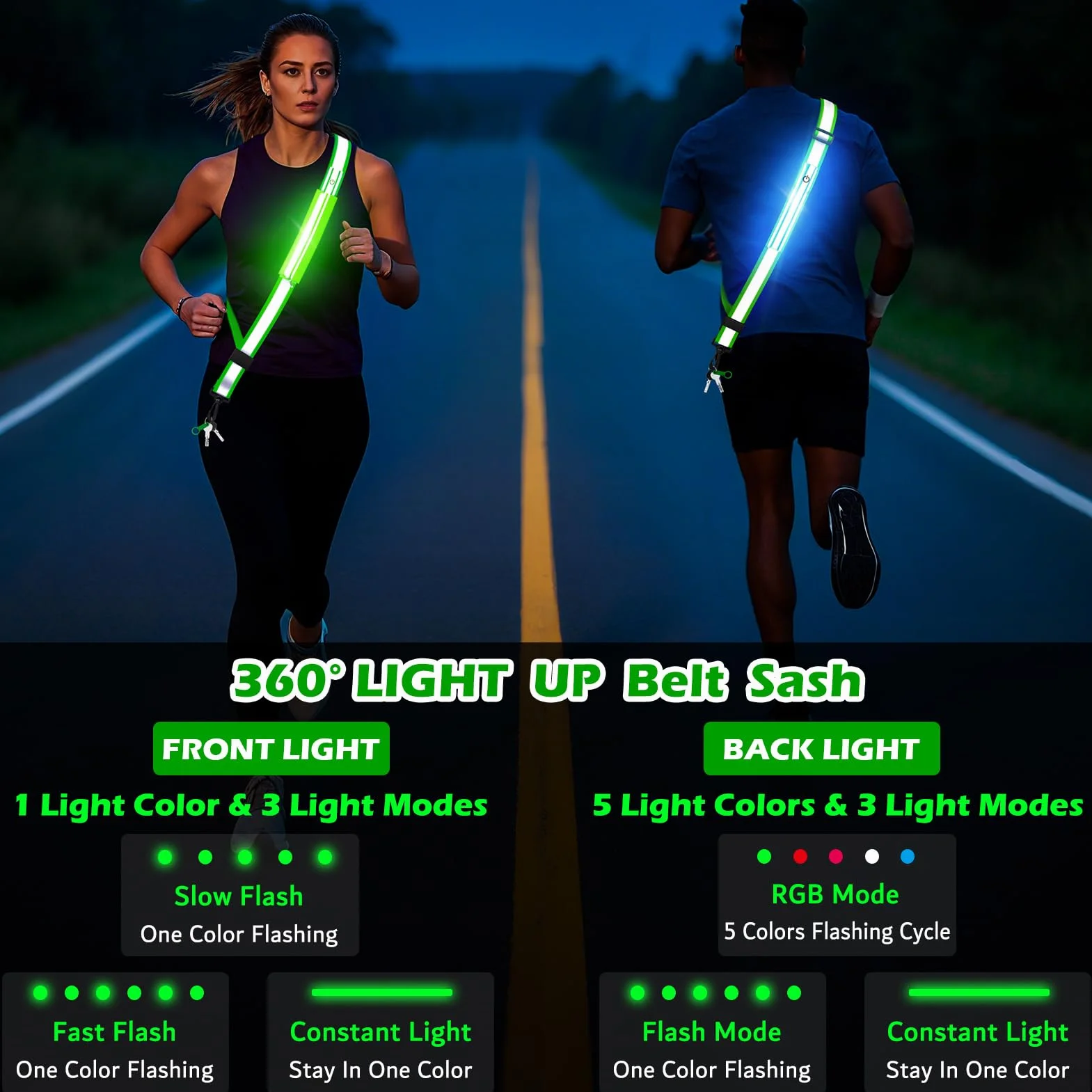 Cintura Riflettente a LED Ricaricabile Impermeabile con Tasca per Cellulare per Running