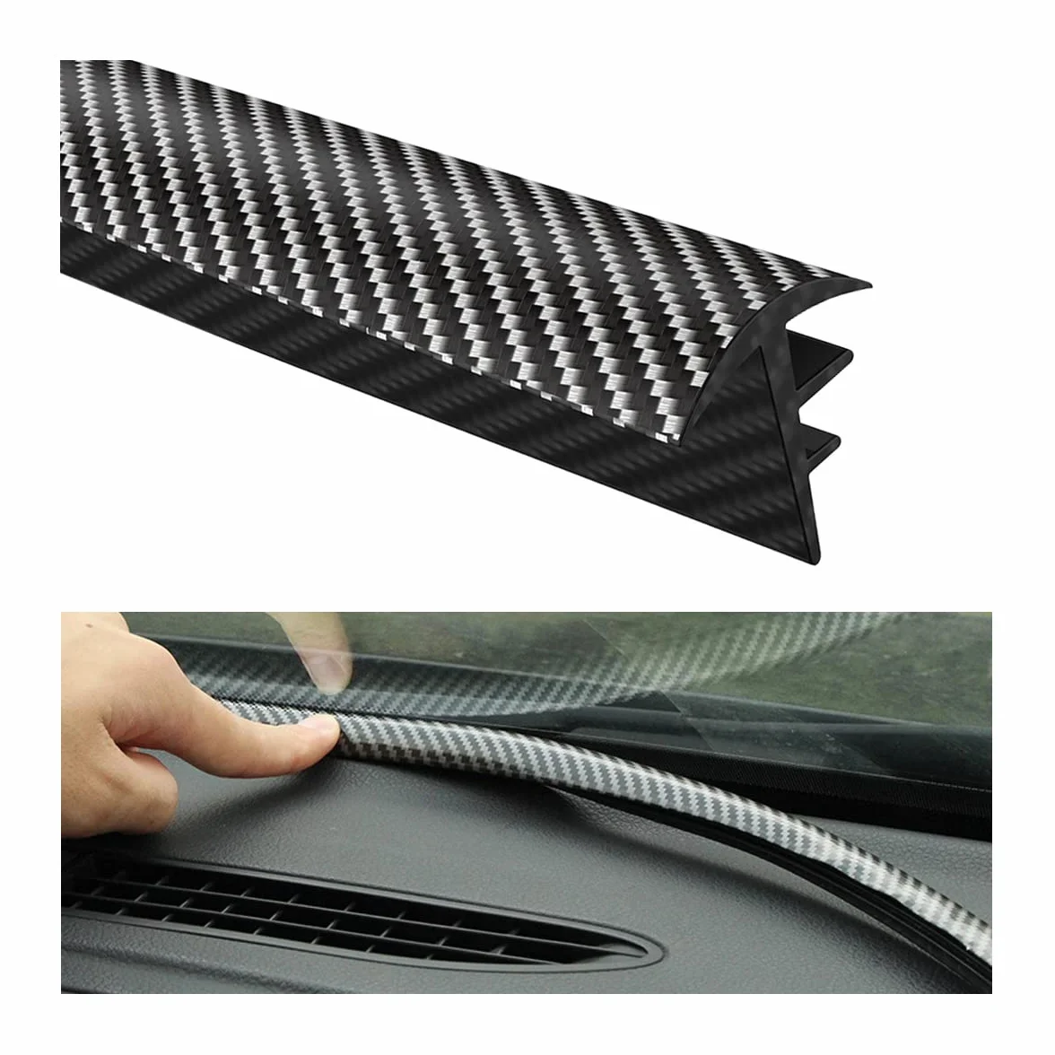 CGEAMDY Bordo Auto Striscia, 160CM Protezione Bordo in Gomma Protezione Guarnizione a Forma di U Protezione Bordo Auto, per Cruscotto automobilistico, Antipolvere, Insonorizzato (Fibra Carbonio)