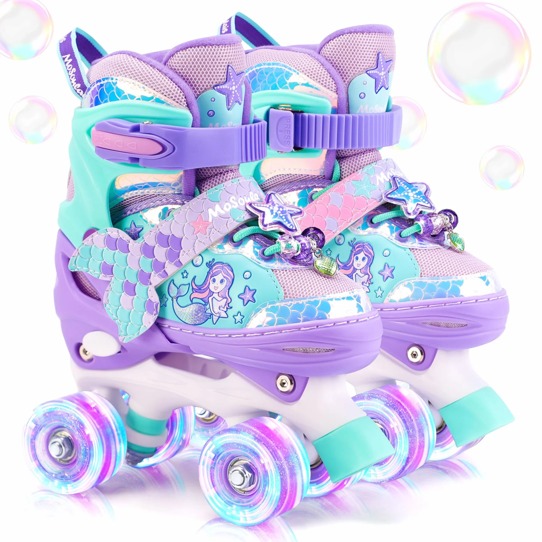 Sirenetta Pattini a Rotelle Bambina Pattini Bambina Pattini 4 Ruote Regolabili con Tutte LED Ruote Luminose per Principianti Ragazza Bambina Regali di Natale e Compleanno