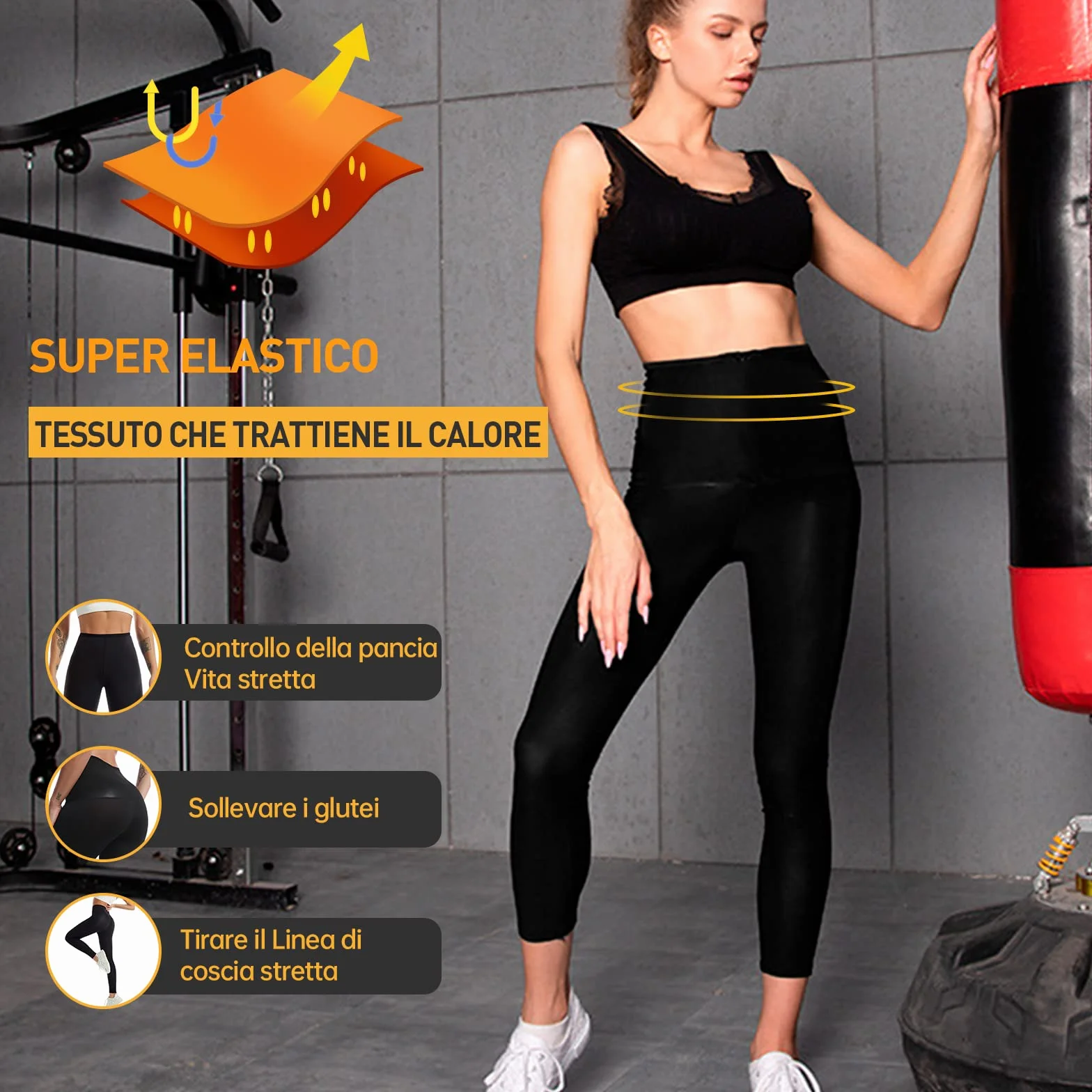 Pantaloni Sauna Dimagranti Donna Vita Alta Leggins Anticellulite Push Up Tuta Snellenti Effetto Sauna per Yoga Corsa Fitness