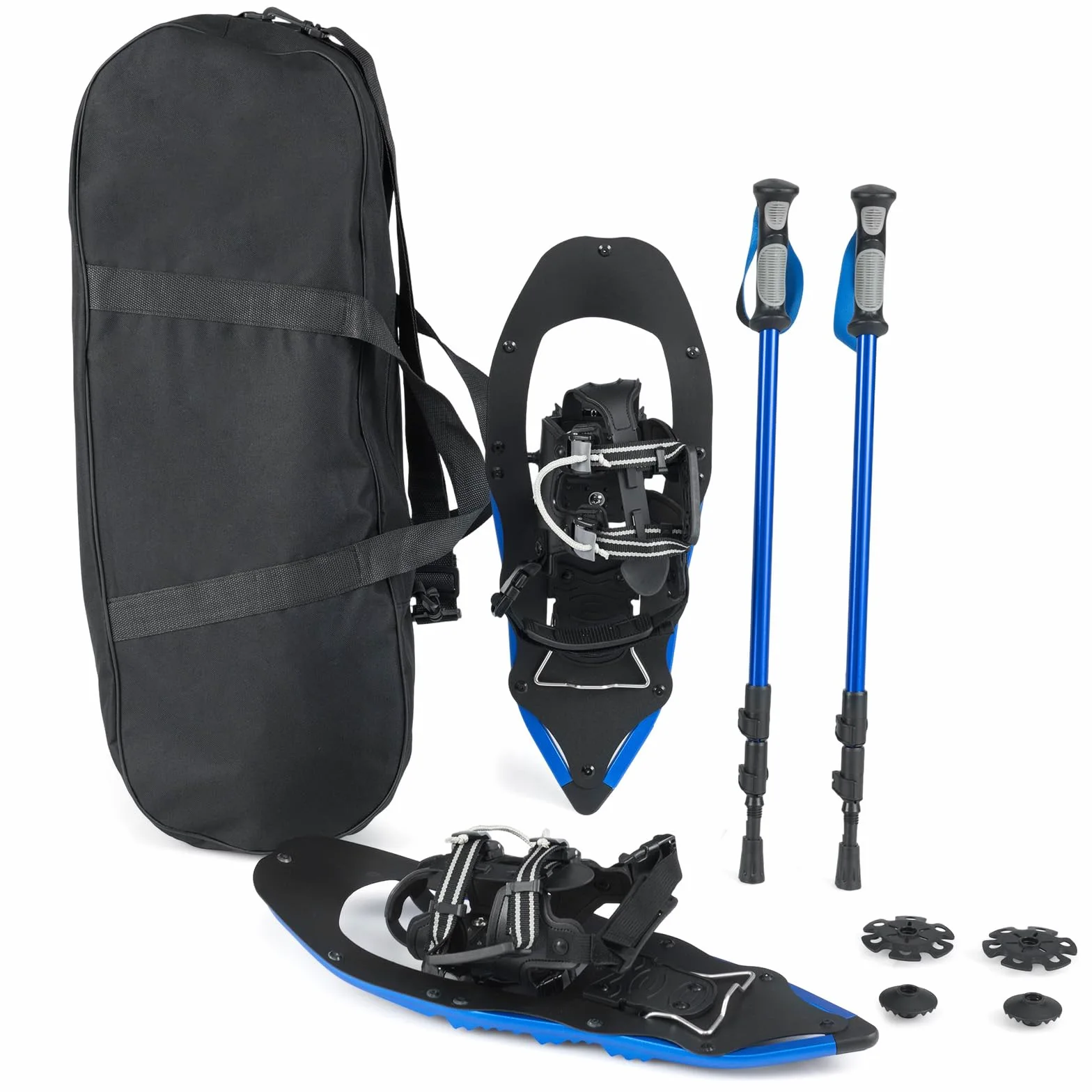 COSTWAY Ciaspole da Neve 54/63 cm, Racchette da Neve con Bastoncini da Trekking, Legacci Regolabili Imbottiti in EVA con Chiusura a Tiraggio Singolo e Sollevatore per il Tallone