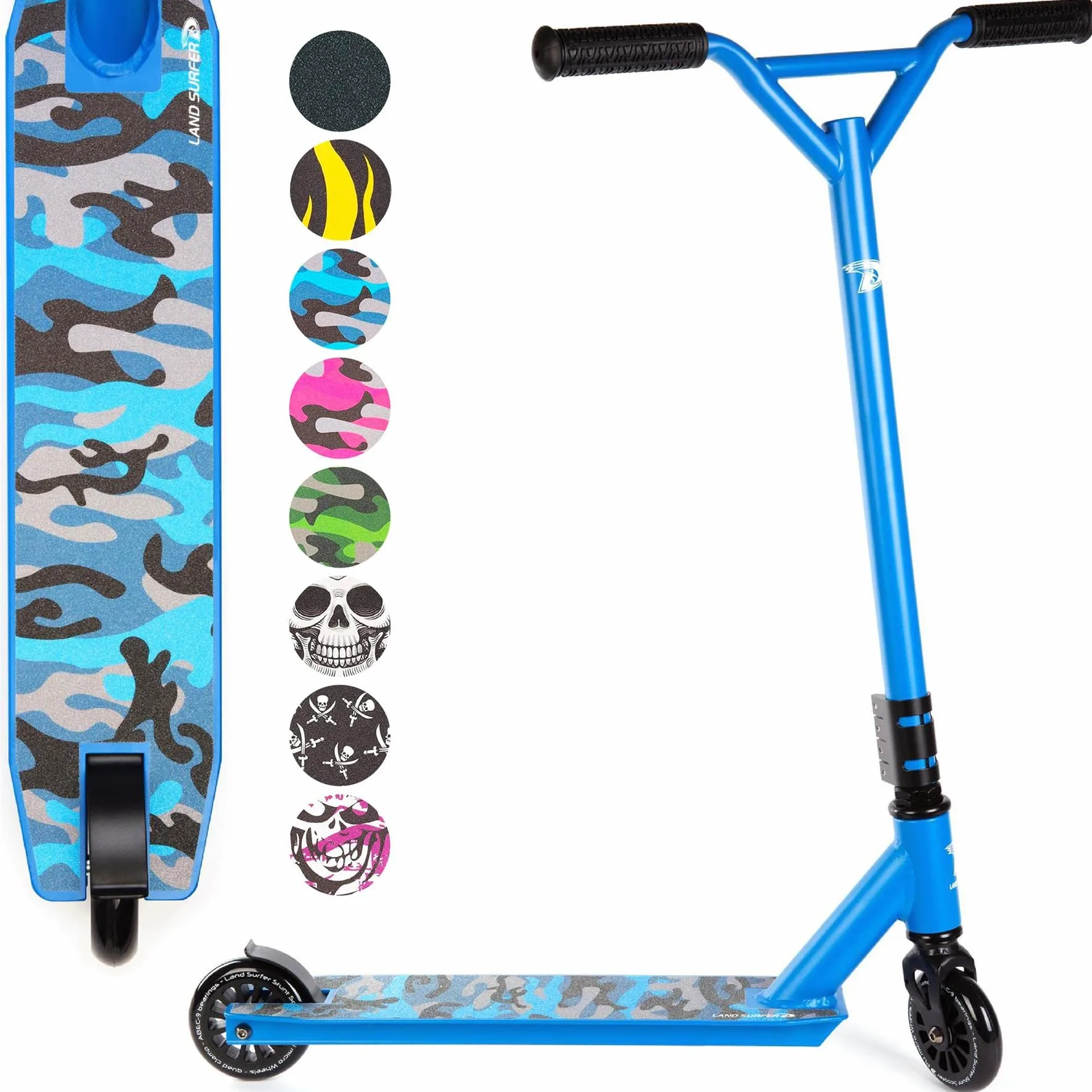Monopattino Freestyle Con Micro Ruote 100mm - Monopattino Trick Professionale Rotazione 360 Gradi Con Manubrio A Y - Monopattino 2 Ruote da Trick E Stunt Scooter Per Bambini da 8 anni di Land Surfer