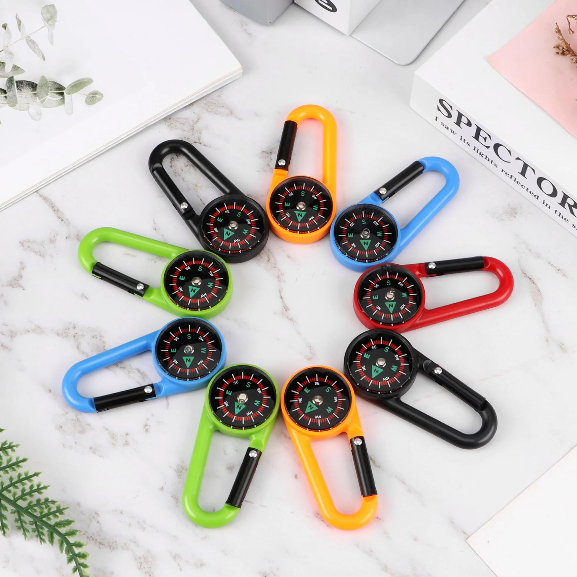 20 Pezzi Moschettoni Bussola Portachiavi Campeggio Navigazione Multicolore Bambini