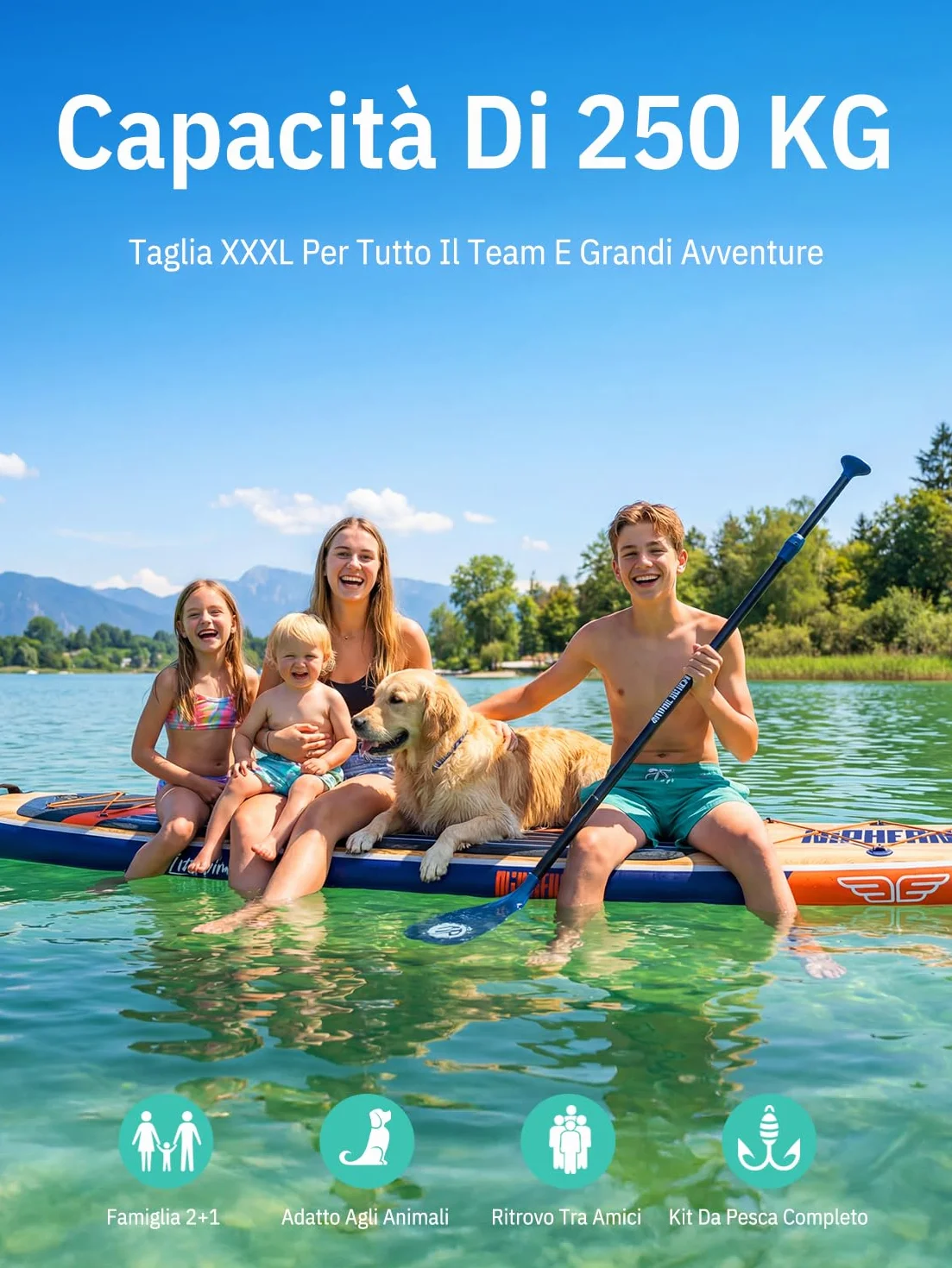 Niphean Tavola SUP Gonfiabile per 2+1 Persone, Stand Up Paddle Board con StabilTrac Pinna, Custodia Impermeabile, SUP Gonfiabile Adulti
