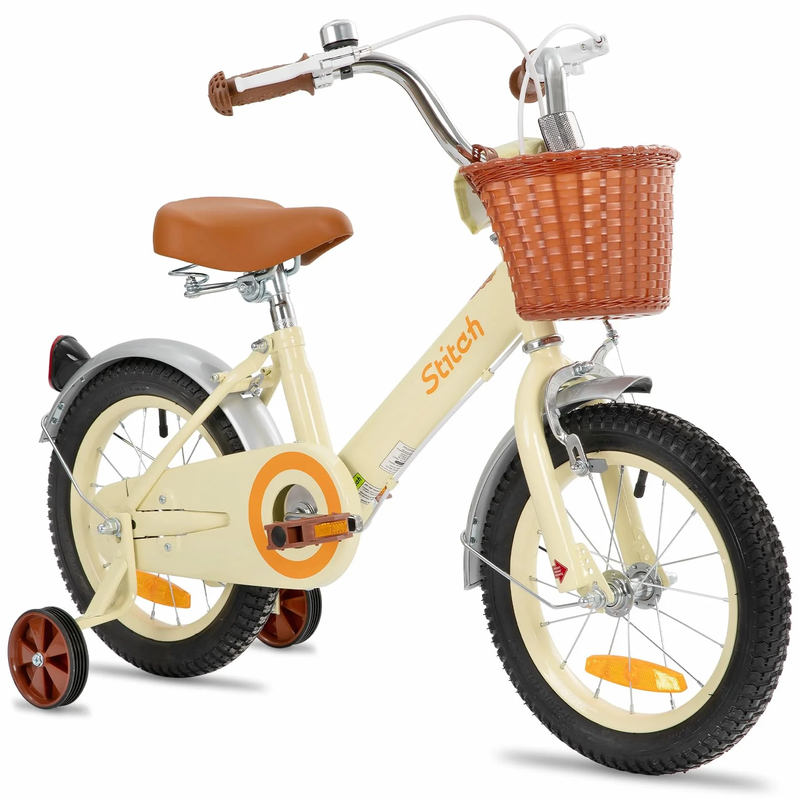 Bicicletta per Bambini 12/14/16 Pollici con Cestino e Rotelle, Beige/Rosa