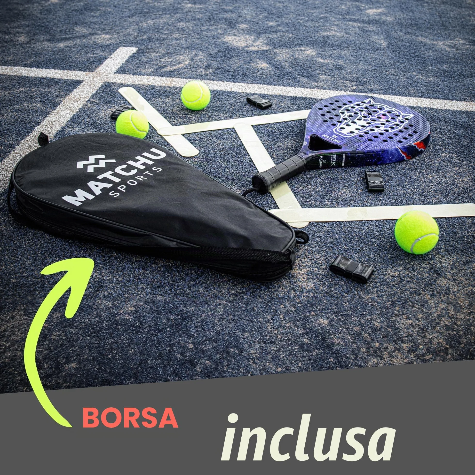 Racchetta Padel MATCHU Telaio Carbonio Fibra Vetro Schiuma EVA Presa 3D