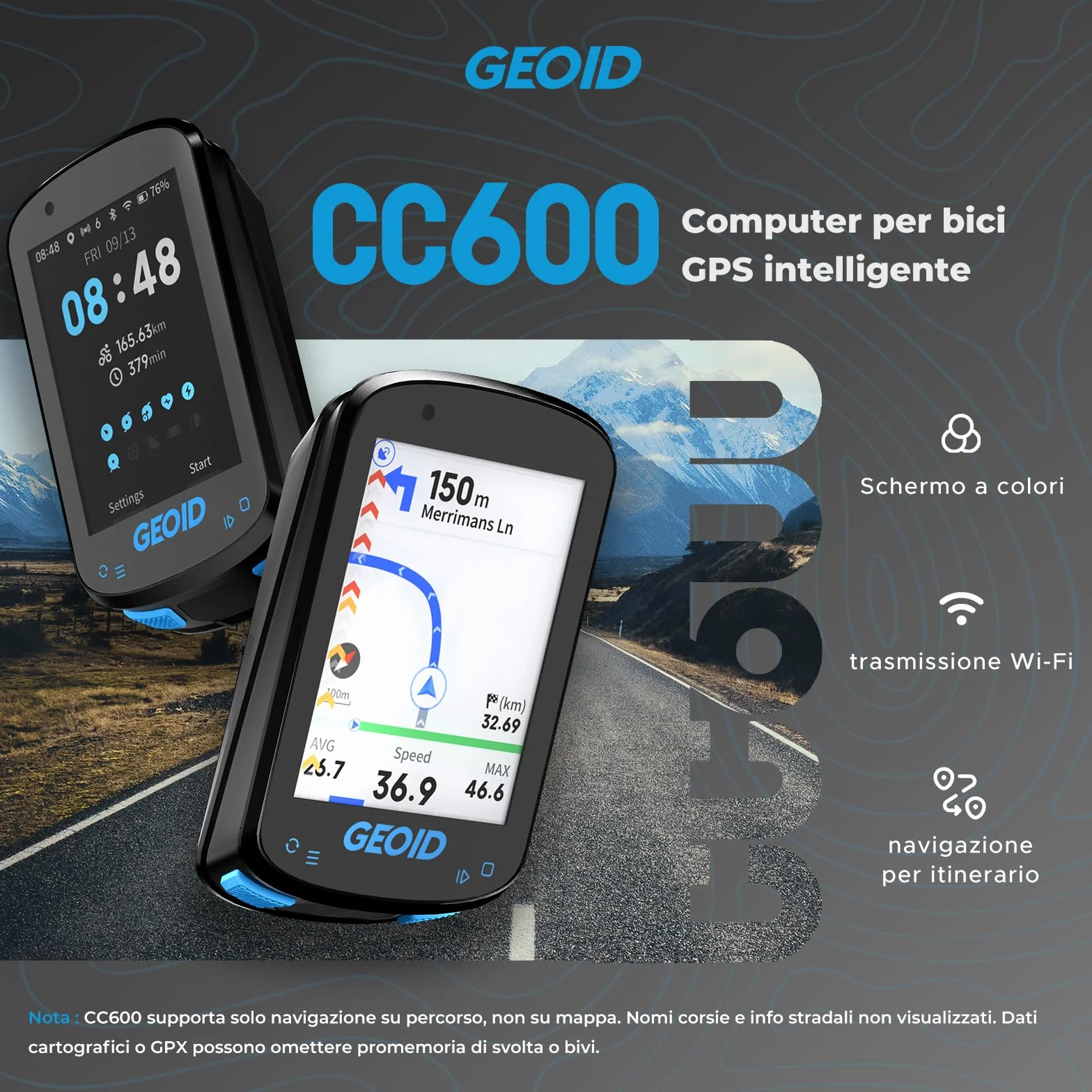 GEOID CC600 Ciclocomputer GPS Bici 2,4" Schermo a Colori Bluetooth WiFi ANT+