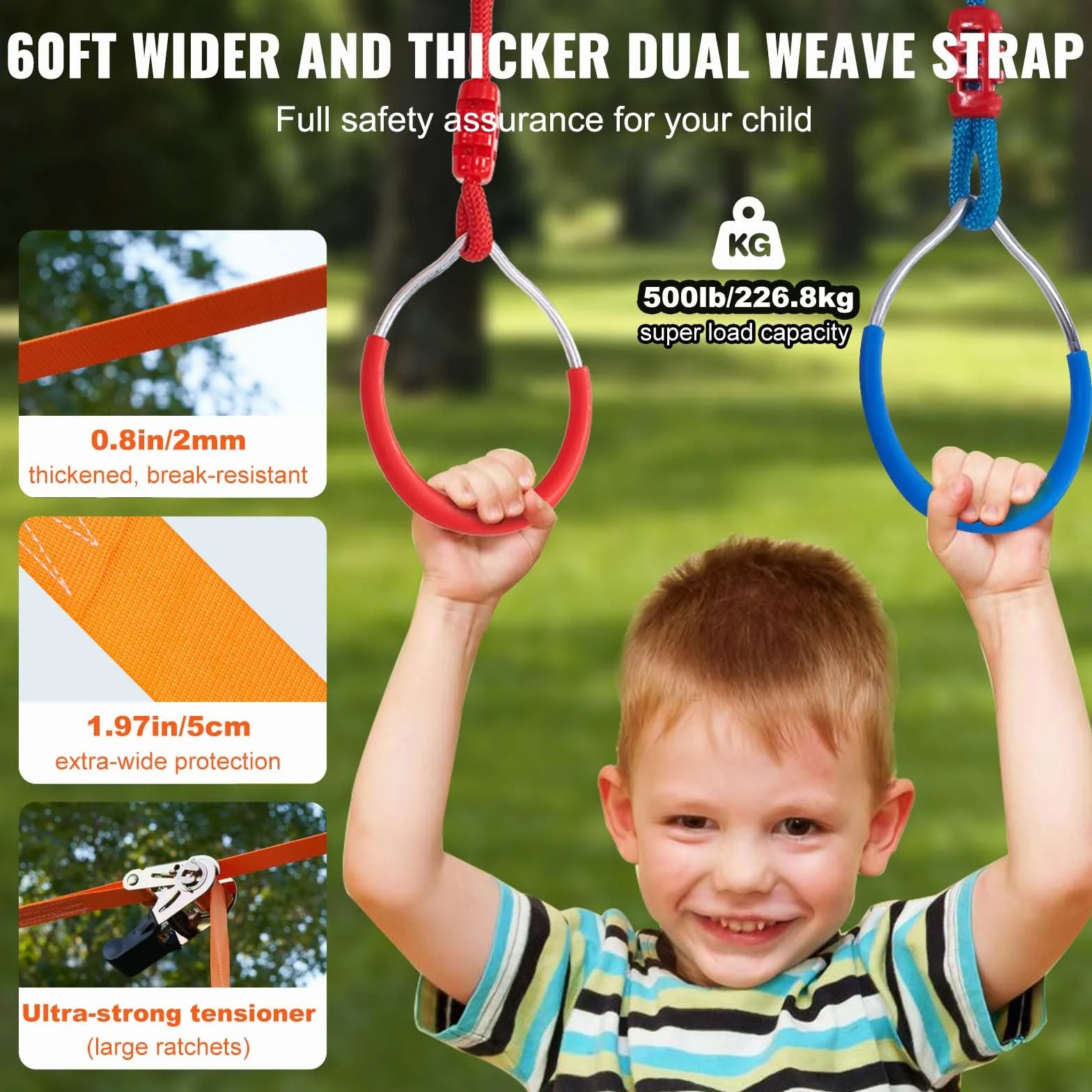 VEVOR Slackline da Arrampicata per Bambini, Kit Percorso a Ostacoli 2x18,29 m 226,8 kg 14 Ostacoli