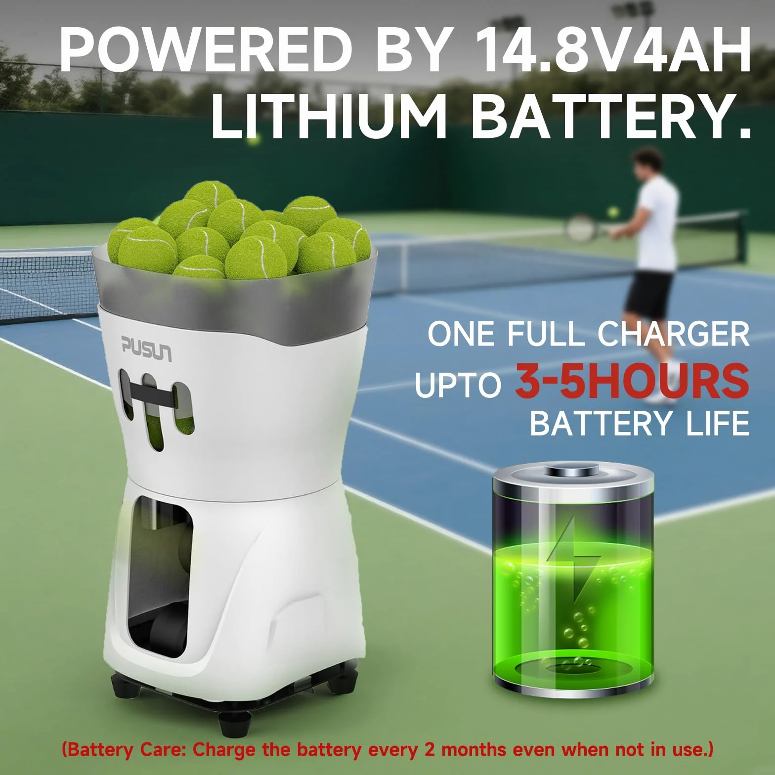 PUSUN PT-Mini Pro Macchina portatile per palline da tennis, 65 palline, supporto app e telecomando