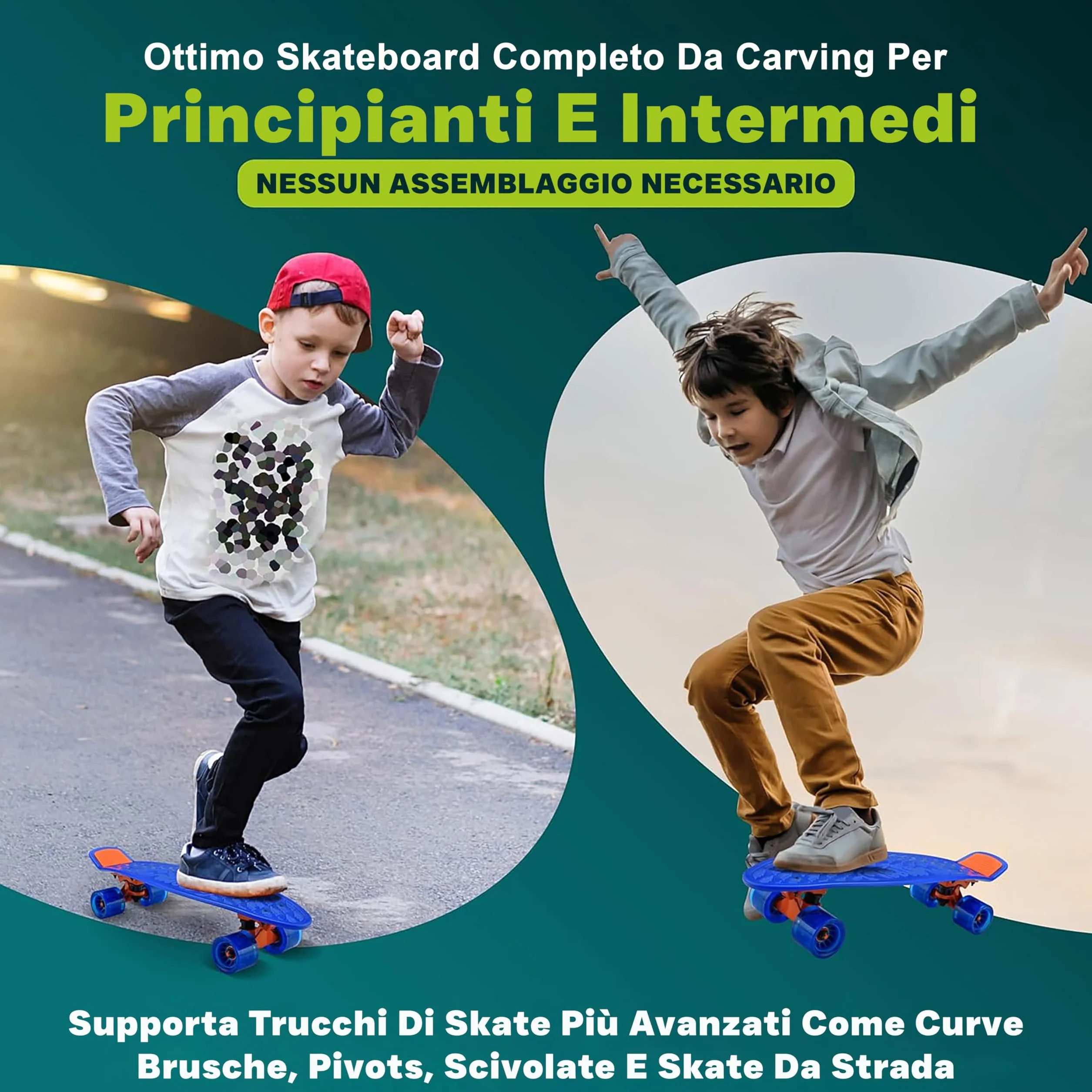 Hurtle Skateboard Mini Cruiser, Tavola PP 15,24 Centimetri, Doppio Kick, Truck in Alluminio 8,26 Centimetri, Ruote PU con LED, per Bambini da 5 Anni, Adolescenti e Adulti.