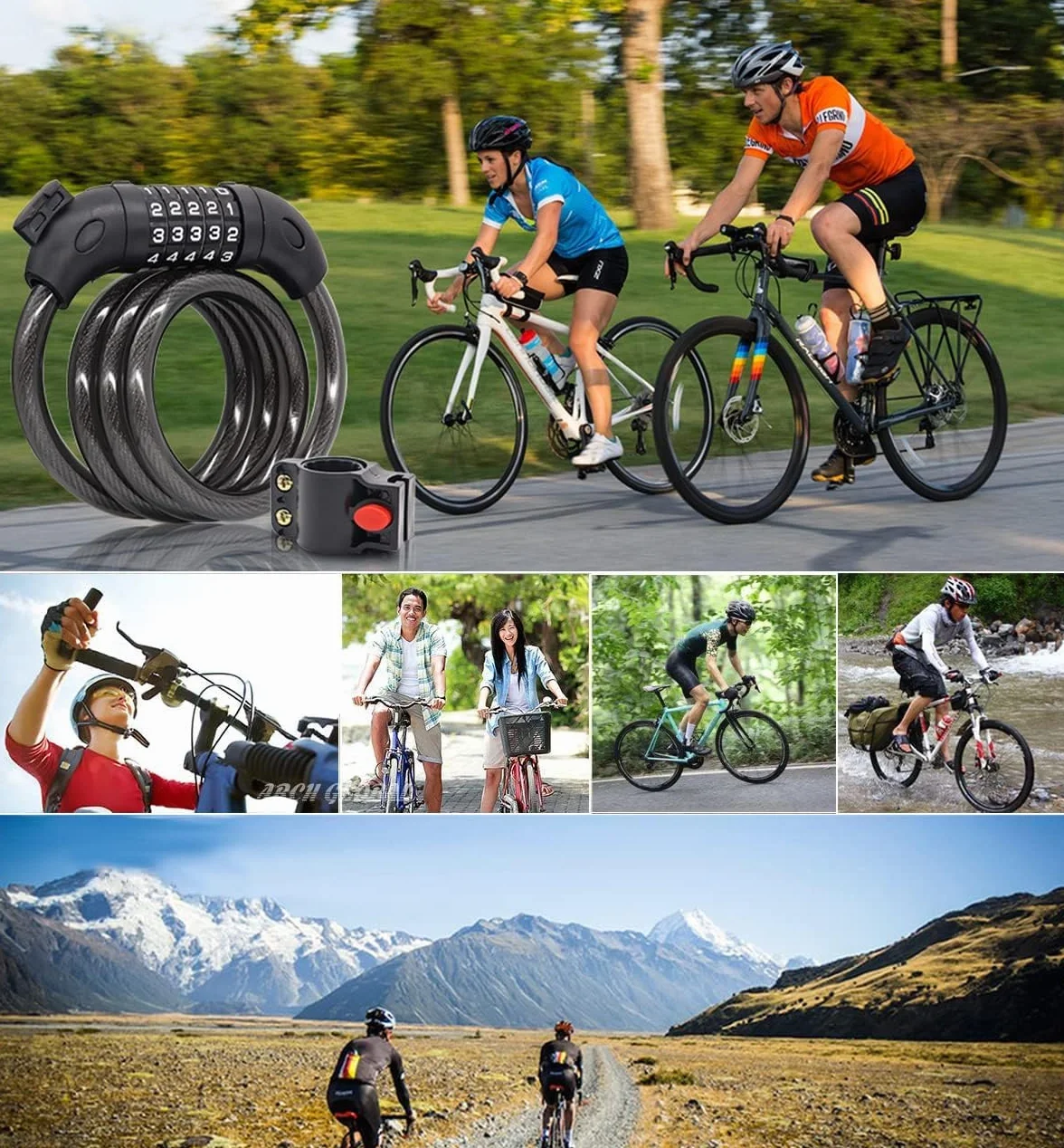 REHKITTZ Lucchetto per Bicicletta 120cm 12mm Catena Antifurto Combinazione MTB