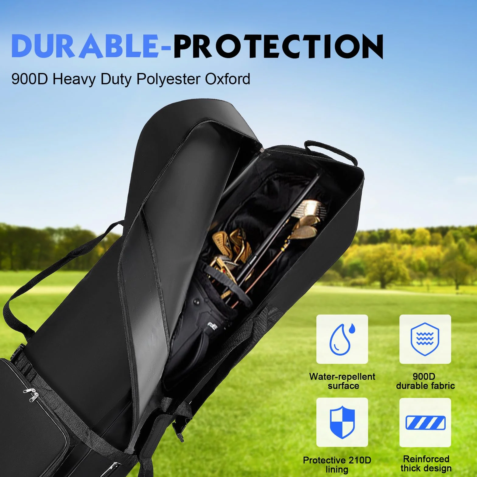 Borsa da Viaggio per Golf con Ruote in Oxford 900D 128x38x23cm Nero