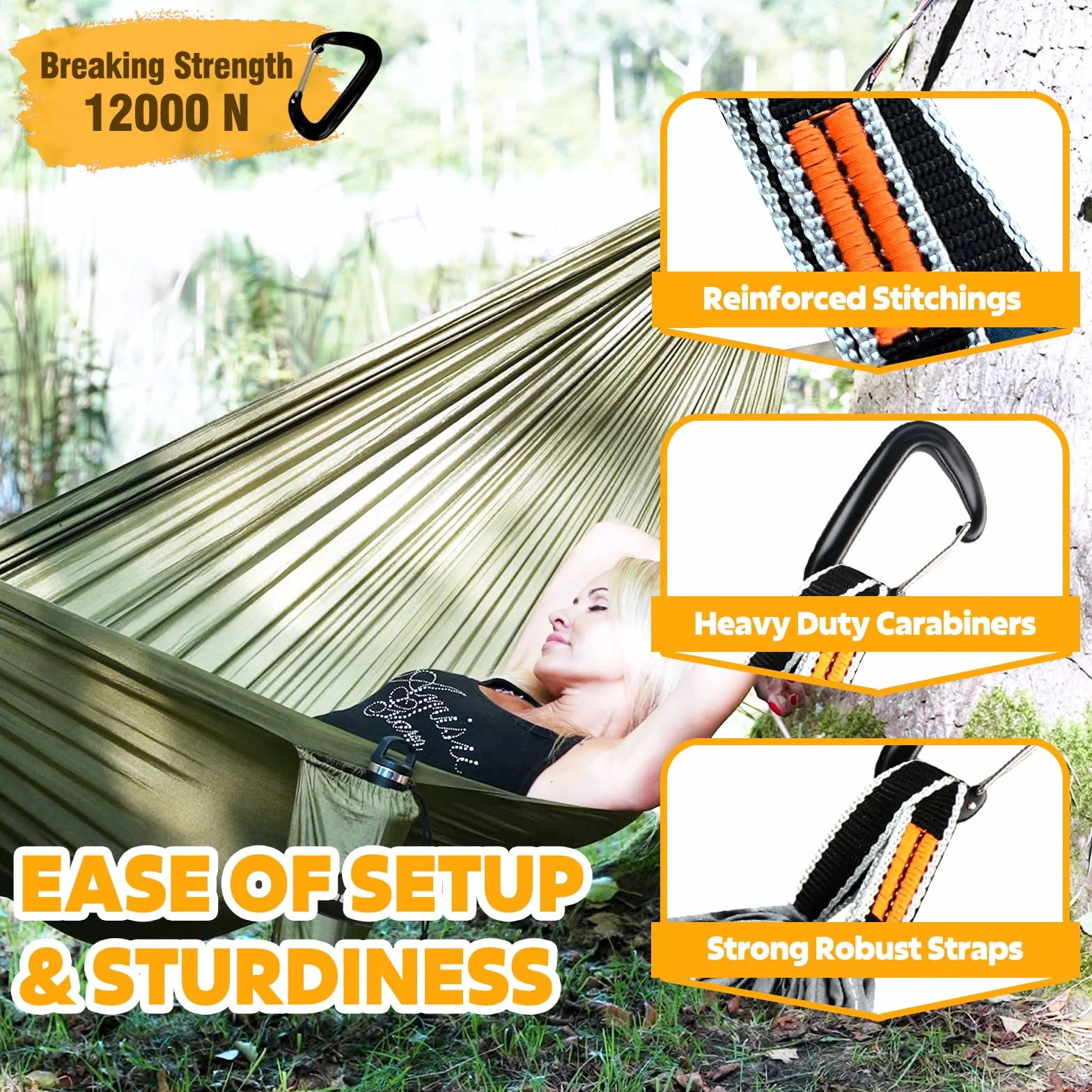 NATUREFUN Amaca da Campeggio Ultraleggera 300x200 cm Carico 300kg Nylon Paracadute Traspirante