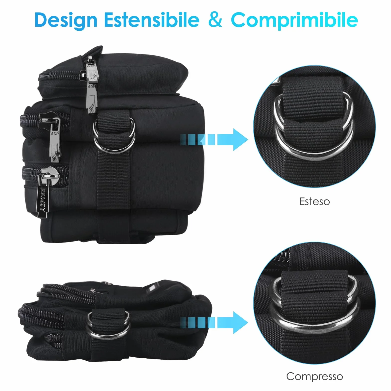AGPTEK Marsupio Sportivo Uomo Donna 5 Tasche Lavoro Grande RFID Portasoldi Cintura Regolabile Corsa Campeggio Viaggio