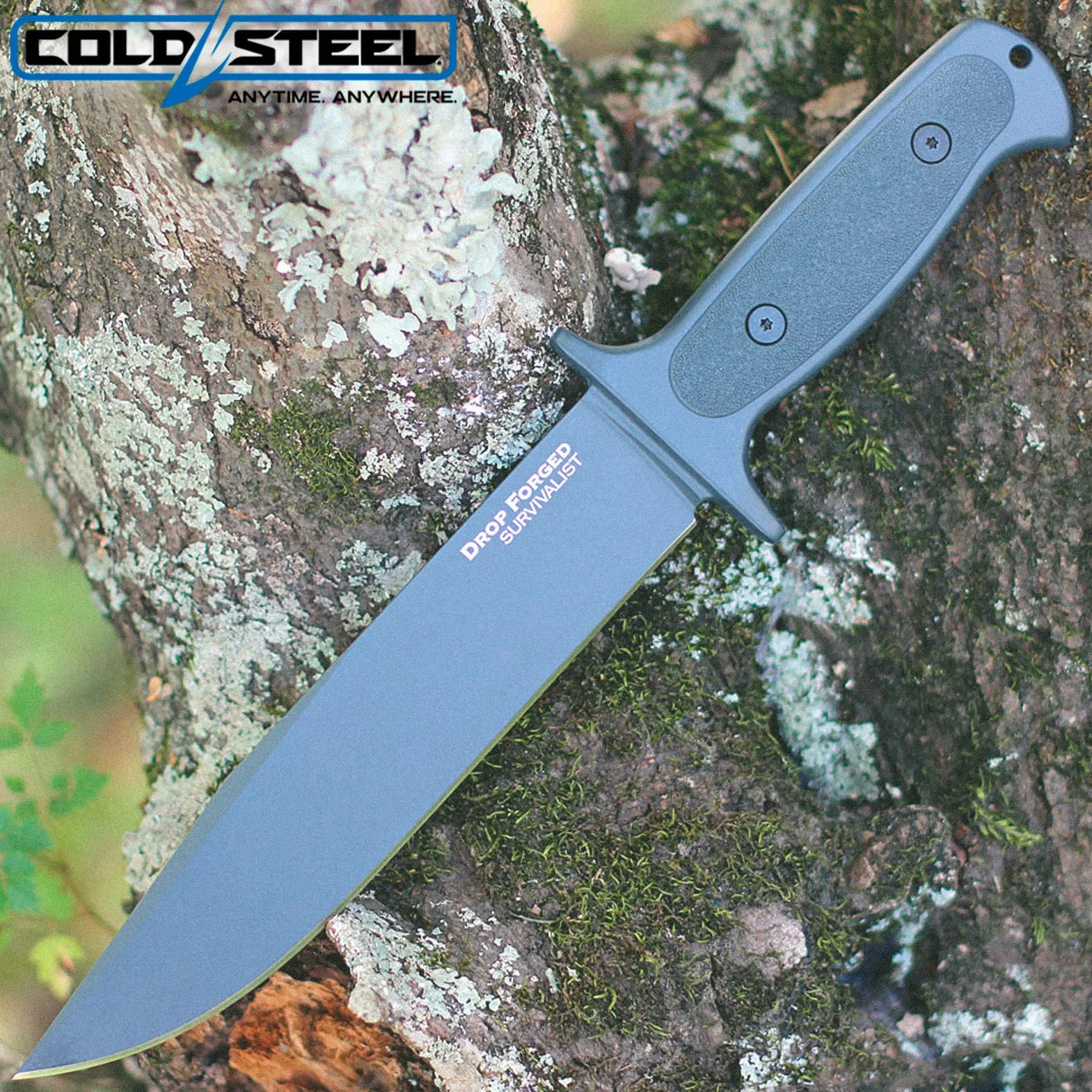 Cold Steel Coltello da esterno in acciaio 36MH Drop Forged Survivalist, lama 2,3 cm, G10, coltello da caccia con fodero per cintura, nero