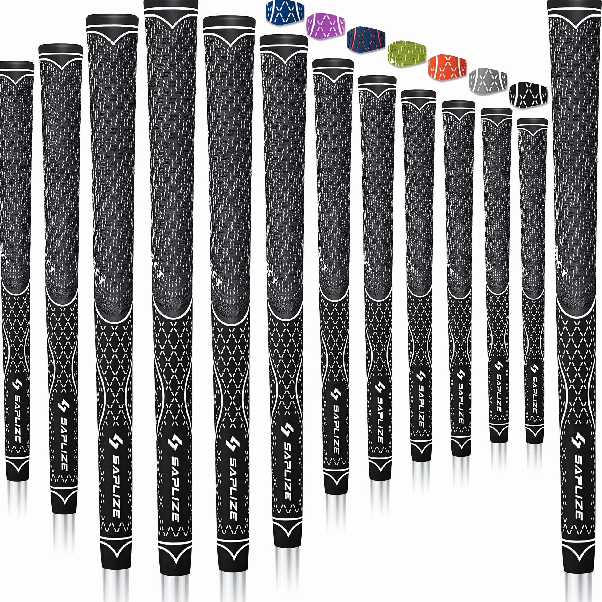 SAPLIZE Maniglie da golf, pacchetto A (13 maniglie e kit di regolazione), 7 colori, dimensioni standard/medie, impugnature ibride multi-composte