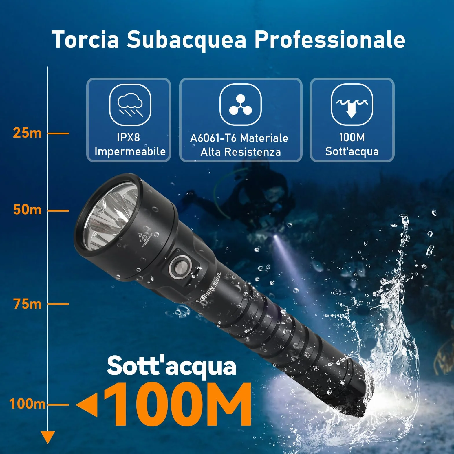 Sofirn SD09L Torcia LED da immersione 6800 lumen