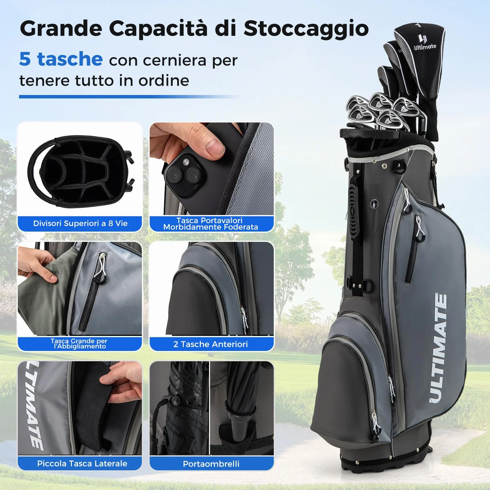 COSTWAY Set Completo Mazze da Golf Uomo Destri 460cc Driver Legno Fairway 3 Ibrido 4 Ferri 6-9 P Putter Borsa