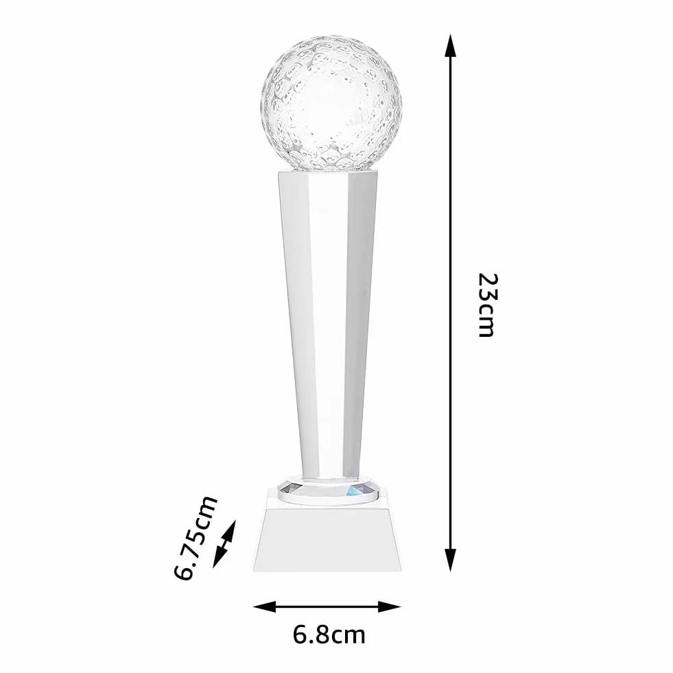 SUPERFINDINGS Trofeo da Golf in Vetro Cristallo 6.8x23cm Sfera di Cristallo di Quarzo Sintetico Trofei Premi Ornamenti con Custodia di Presentazione per Torneo di Golf per Adulti